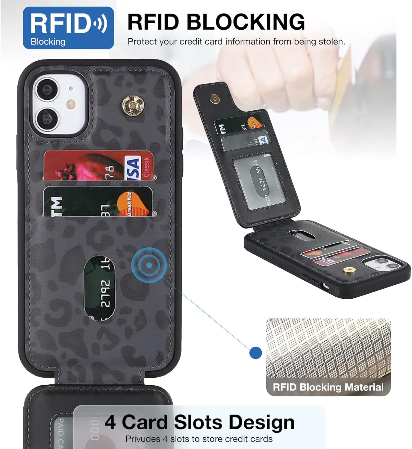 Elteker Funda para iPhone 11 con soporte para tarjetas, funda tipo cartera para iPhone 11 para mujer con soporte de anillo, bloqueo RFID, ranuras