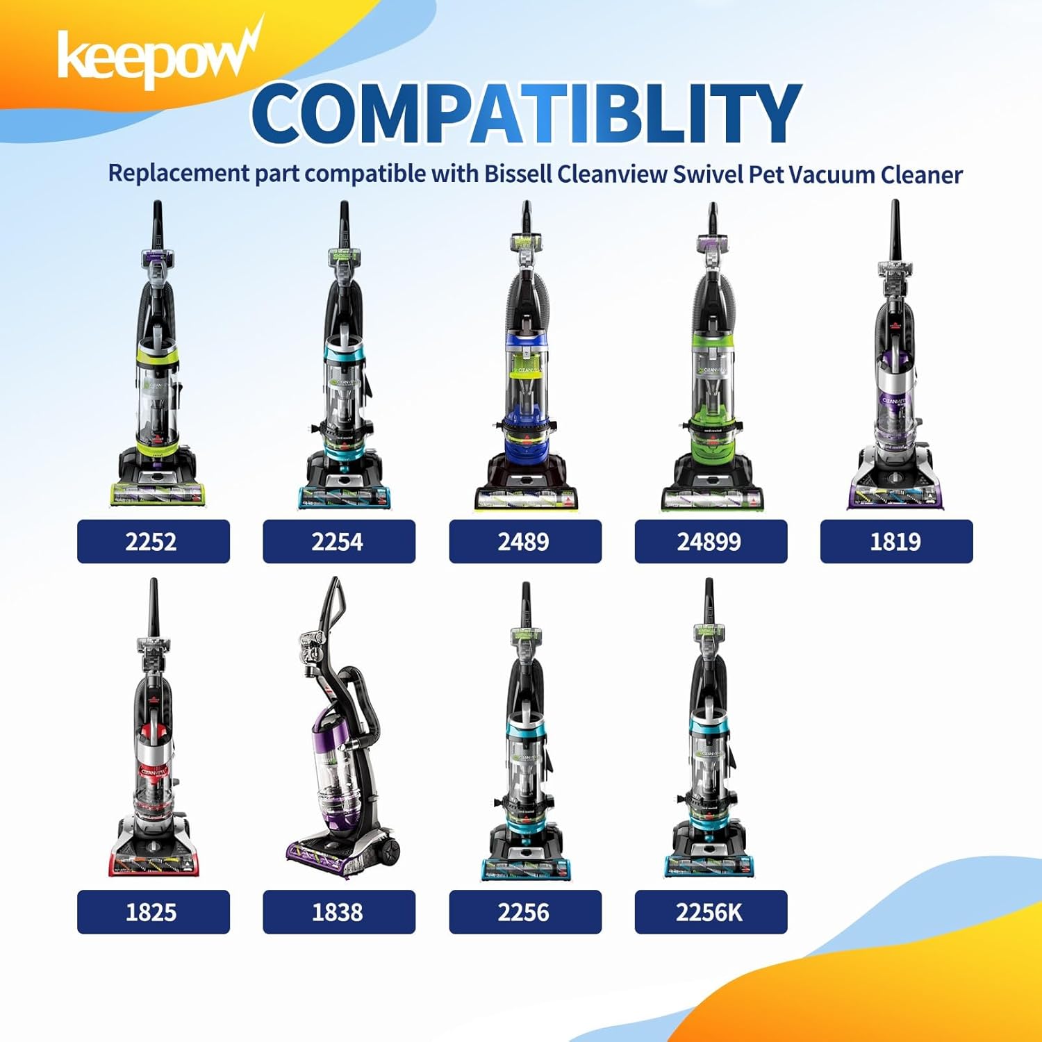 KEEPOW Piezas de repuesto compatibles con aspiradora giratoria Bissell Cleanview para mascotas 2252 2254 2486 2489 22543 24899 1327 1333, 1 rollo de