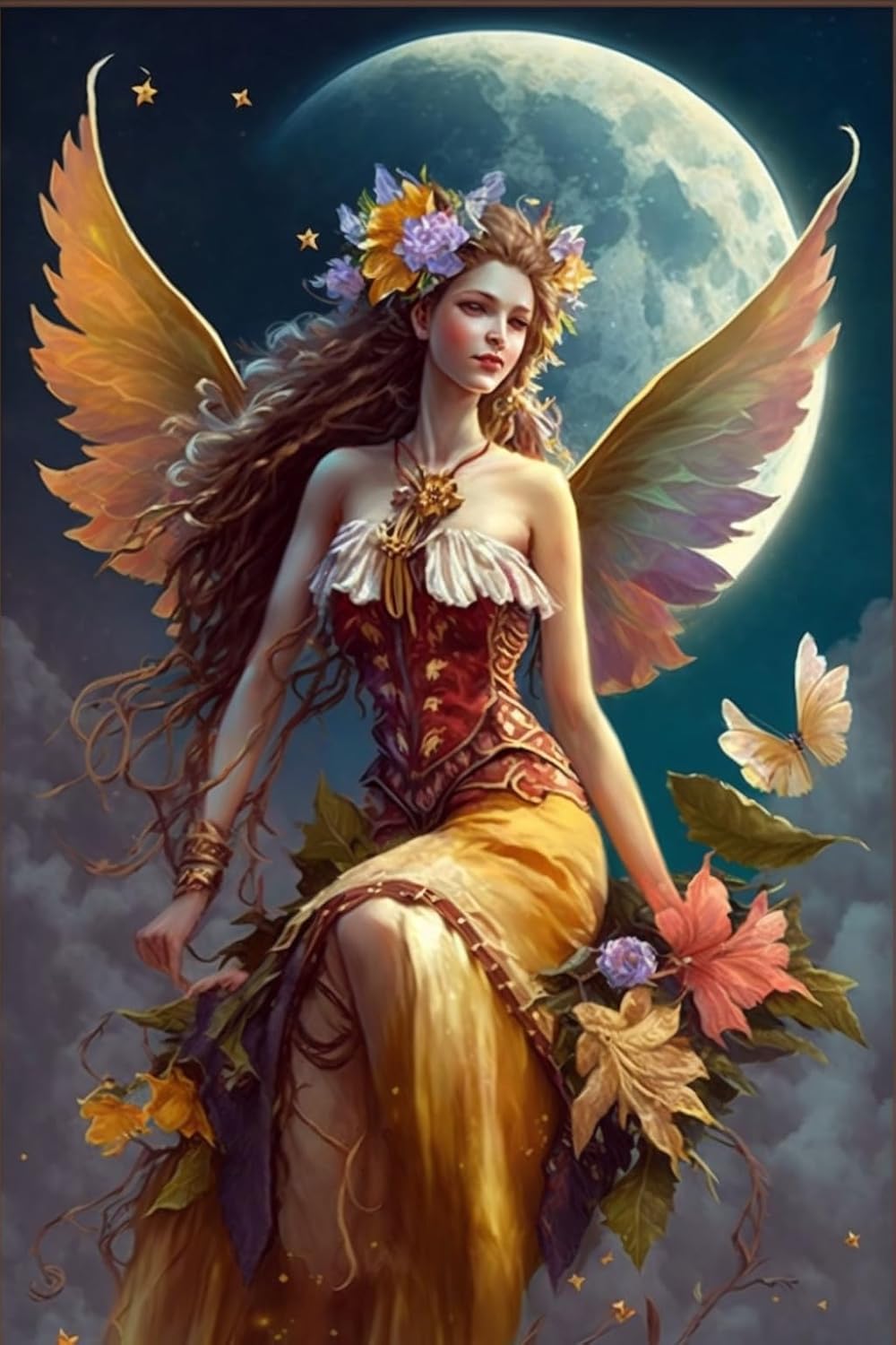 IHMOLN Pintura de diamantes, Diosa de la Hada de la Luna Dorada, para adultos y niños, kit de pintura de diamantes 5D para niña, arte bellamente