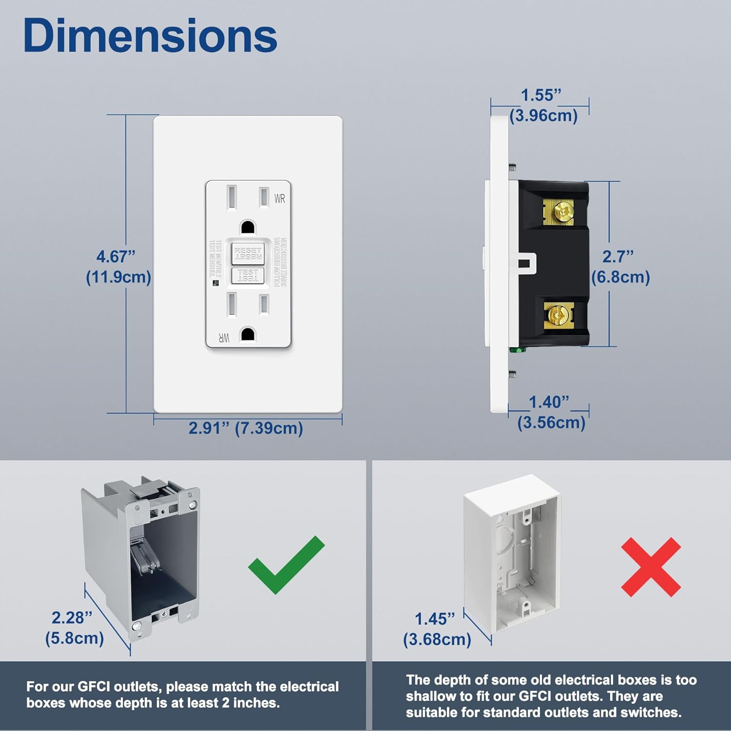 ELECTECK Tomas GFCI para exteriores de 15 amperios, resistentes a la intemperie (WR), receptáculos GFI de autoprueba con indicador LED, interruptor