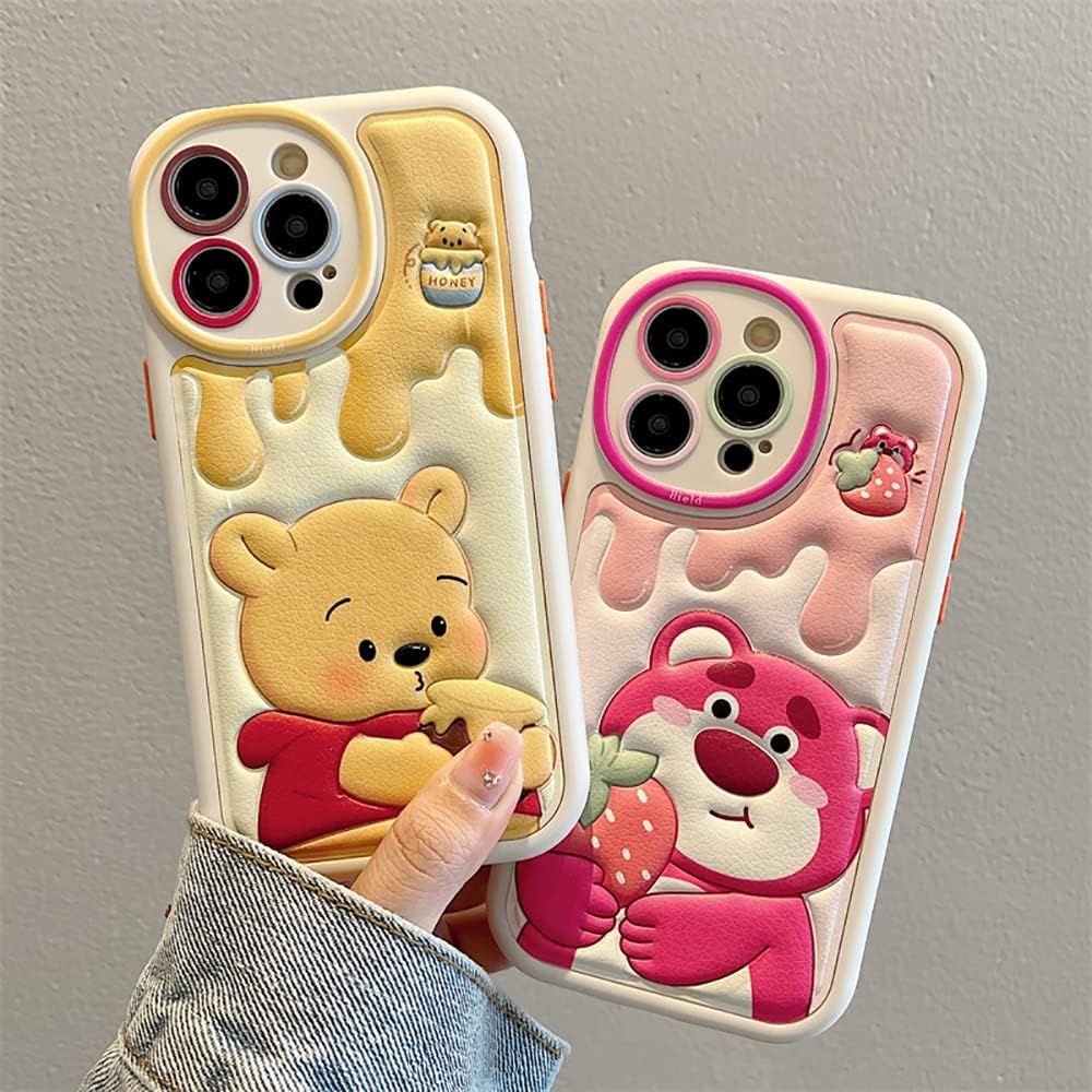 NATEROSO Funda compatible con iPhone 15 Pro Max de dibujos animados, funda de oso Kawaii de silicona 3D, funda de TPU suave a prueba de golpes, para