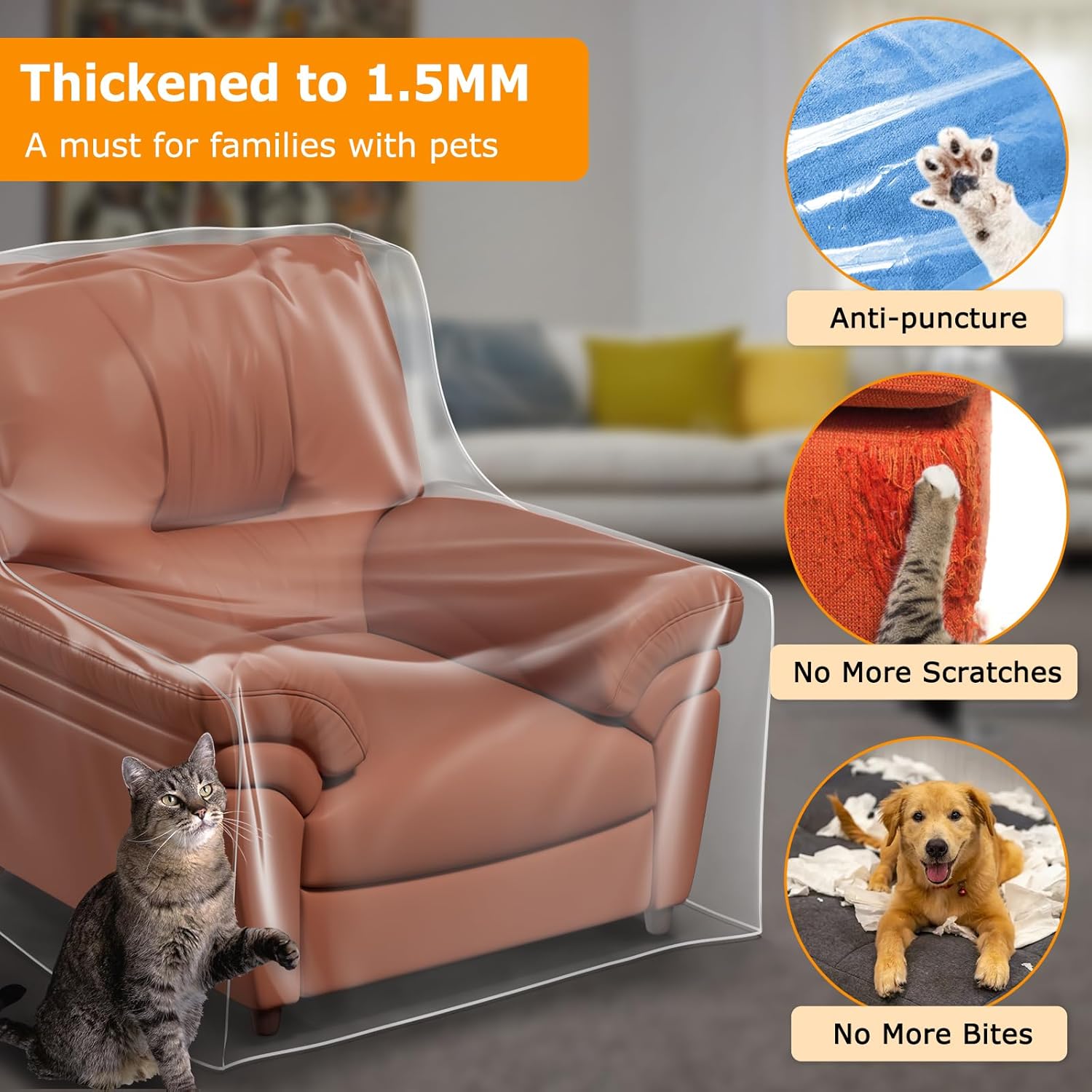 STARTWO Paquete de 2 fundas de plástico para sillón reclinable, transparente resistente, cubierta de vinilo transparente de PVC grueso, impermeable,
