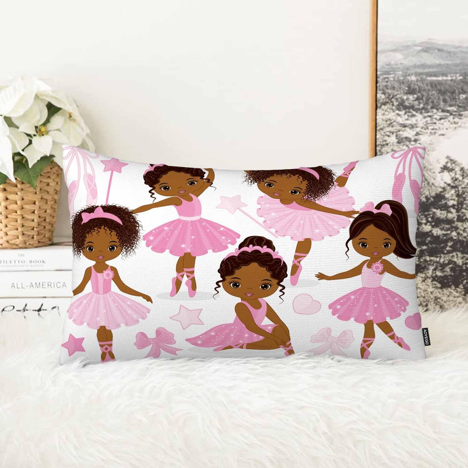 AOYEGO Funda de almohada para bebé niña, bailarinas afroamericanas, lazos, zapatos de ballet, muñeca de baile, funda de almohada para dormitorio,