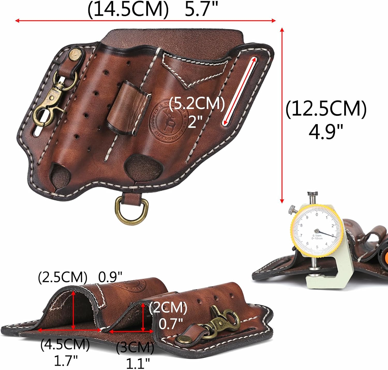 Tourbon Funda multiherramienta de cuero para cinturón compacto EDC bolsa organizador de bolsillo para hombres con funda de linterna soporte para
