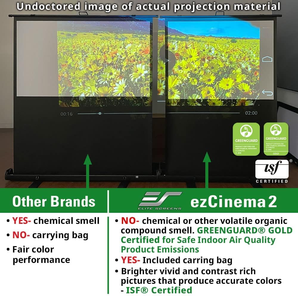 Elite Screens ezCinema 2 – Pantalla de proyector, 107 pulgadas 169 manual de piso, con parte trasera de tijera, proyección frontal portátil de cine