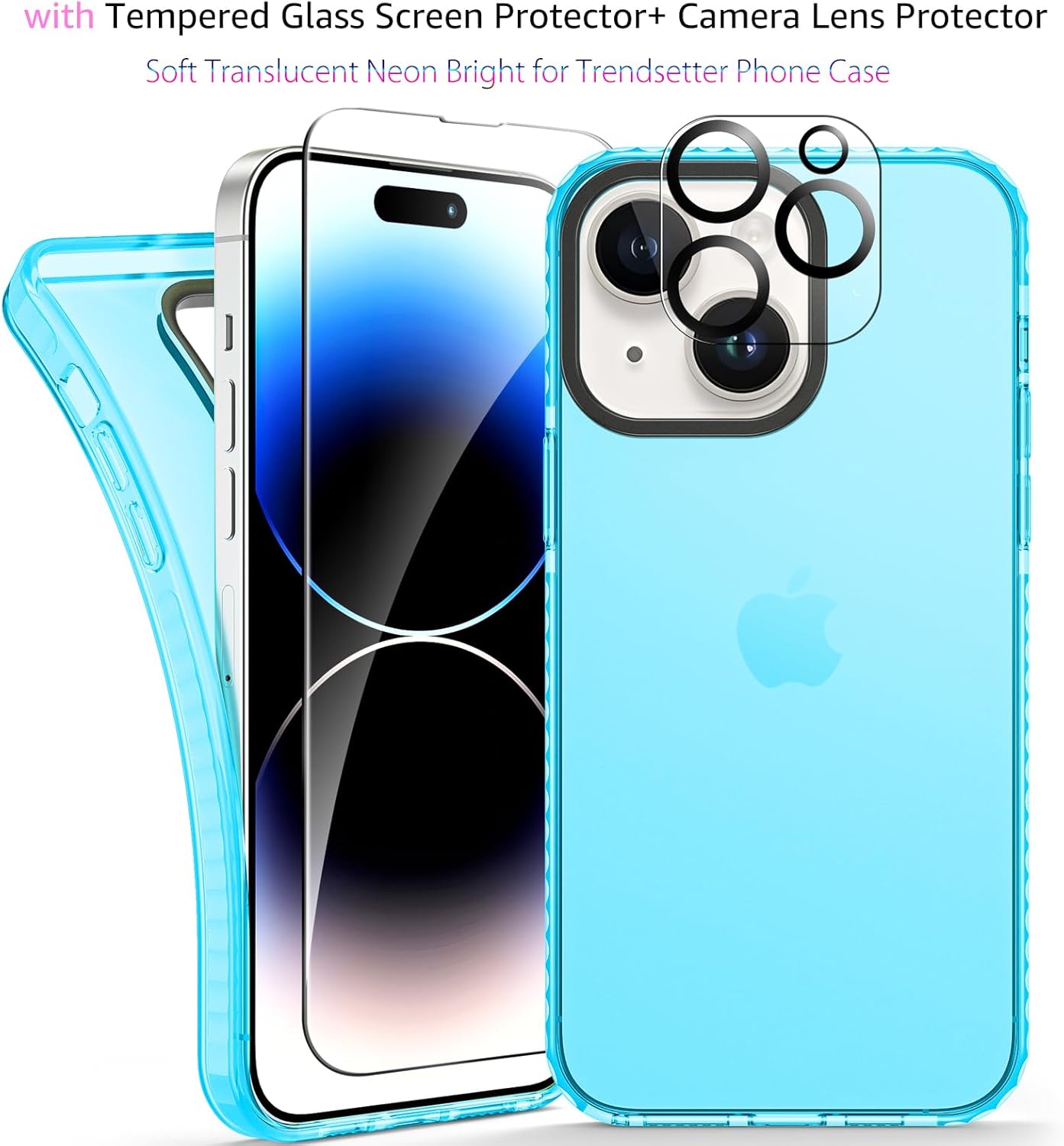 Funda transparente neón para iPhone 14 de 6.1 pulgadas, bonito diseño retro vibrante para mujeres, accesorios de los años 80, funda protectora de