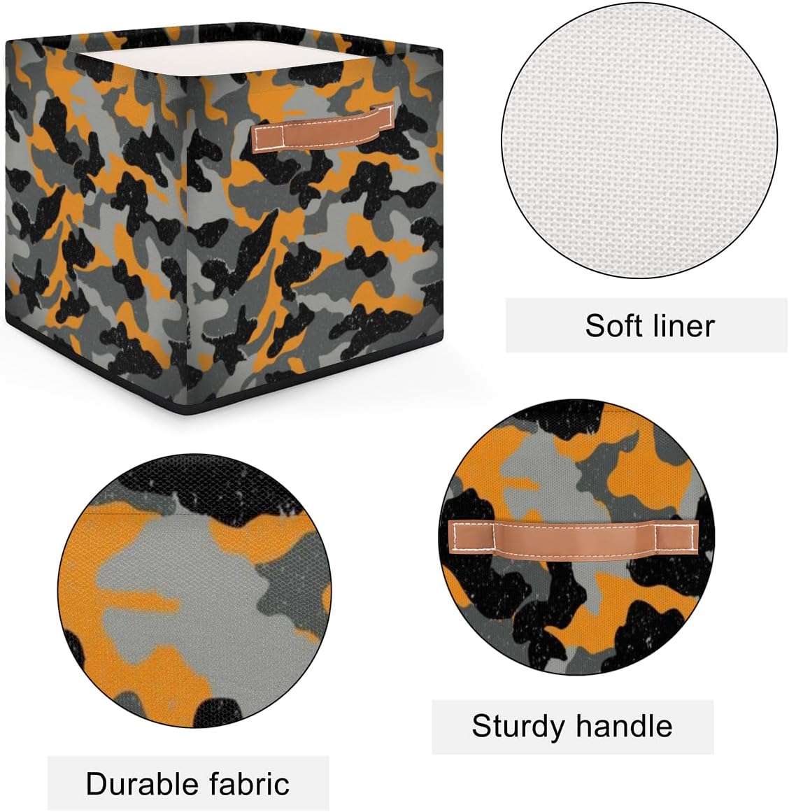 KOBLEN Cesta de almacenamiento cuadrada con diseño moderno de camuflaje, cesta de almacenamiento plegable para ropa, 13 x 13 pulgadas, cubo grande