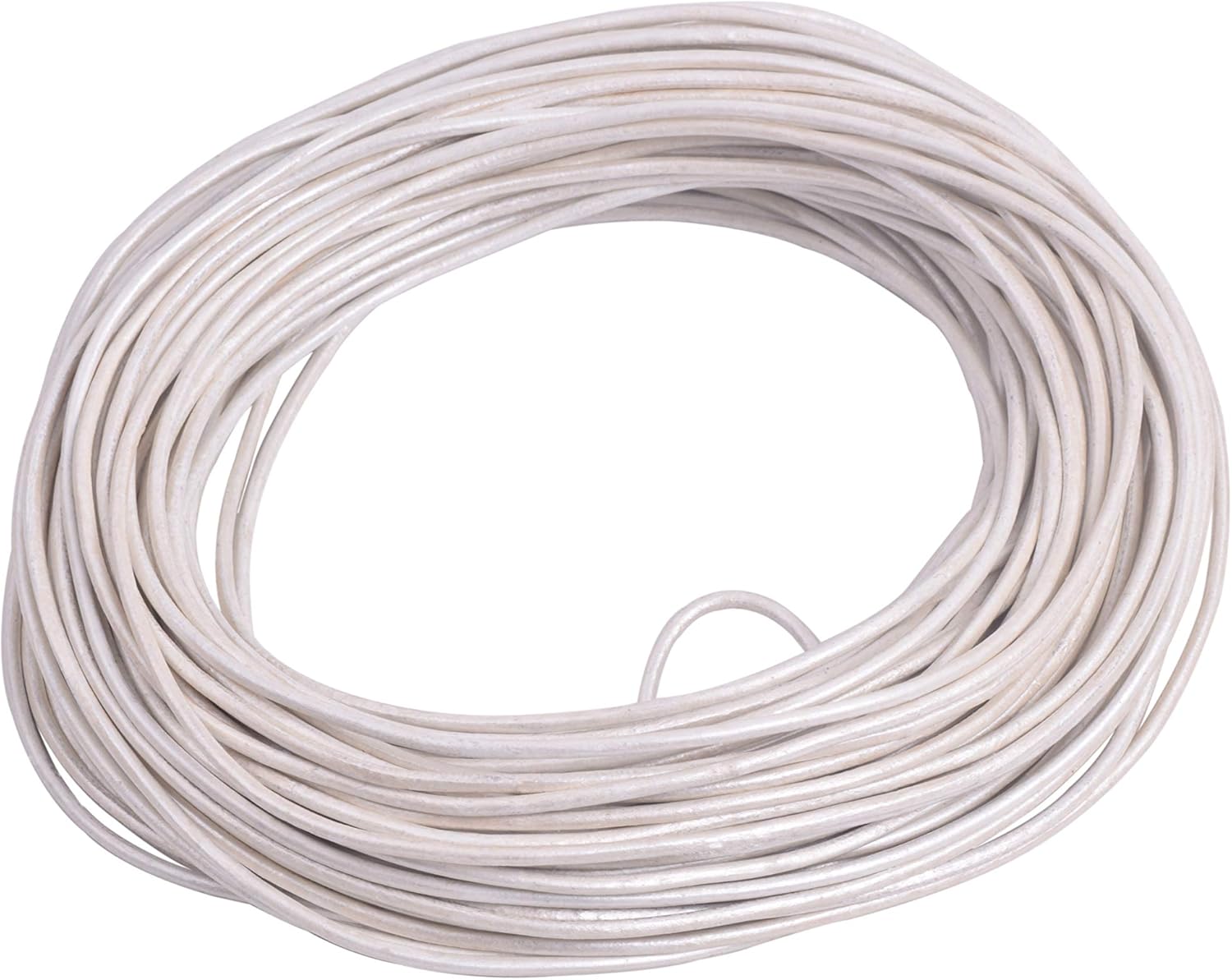 KONMAY 1 rollo de 25 yardas de cuerda de piel auténticacuerda de pielpara hacer joyas, manualidades, Blanco perla metalizada., 1.5mm