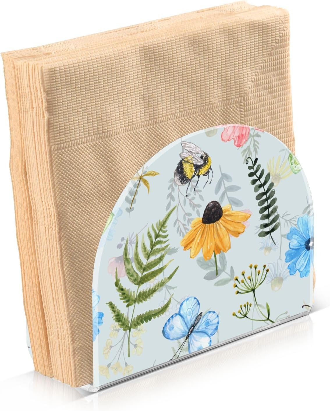 Napkin Holder Wildflowers Butterfly Napkin Holders for Tables, Clear Acrylic Napkin Holders Cocktail Napkin Holder for Kitchen Restaurant Bar Home