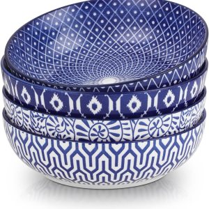 Selamica Juego de 4 cuencos de cerámica para pasta de 50 onzas, cuencos grandes de ensalada de 8.6 pulgadas, cuencos de sopa de porcelana anchos y Selamica Juego de 4 cuencos de cerámica para pasta de 50 onzas, cuencos grandes de ensalada de 8.6 pulgadas, cuencos de sopa de porcelana anchos y