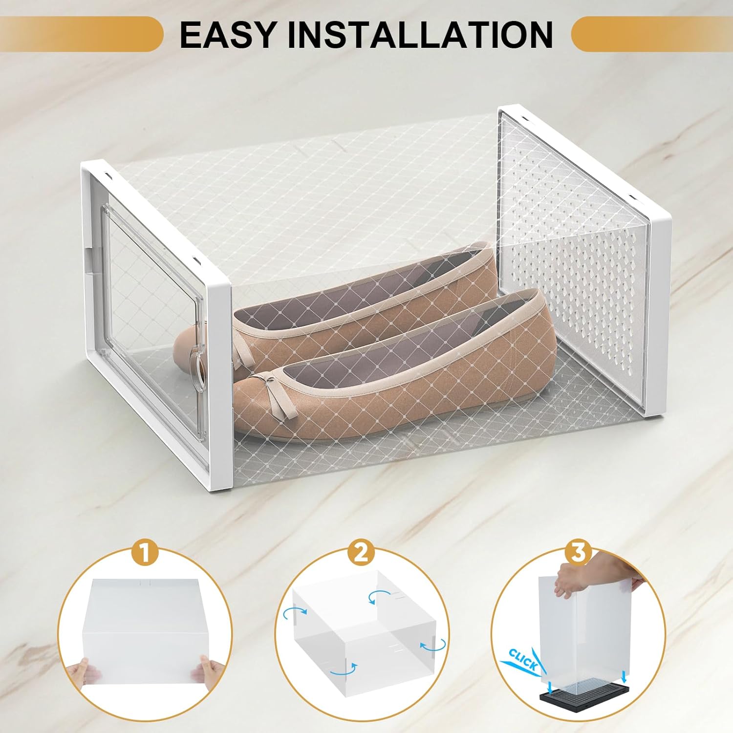 BALEINE Paquete de 12 cajas grandes de almacenamiento de zapatos, cubos organizadores de zapatos transparentes apilables, contenedores de plástico