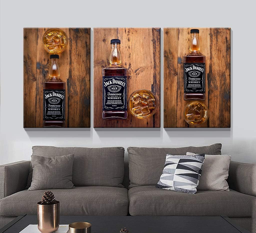 Denozer – 3 piezas de lienzo para pared, diseño vintage de whisky, decoración de pared occidental para cocina, bar, pub – Impresión en lienzo giclée