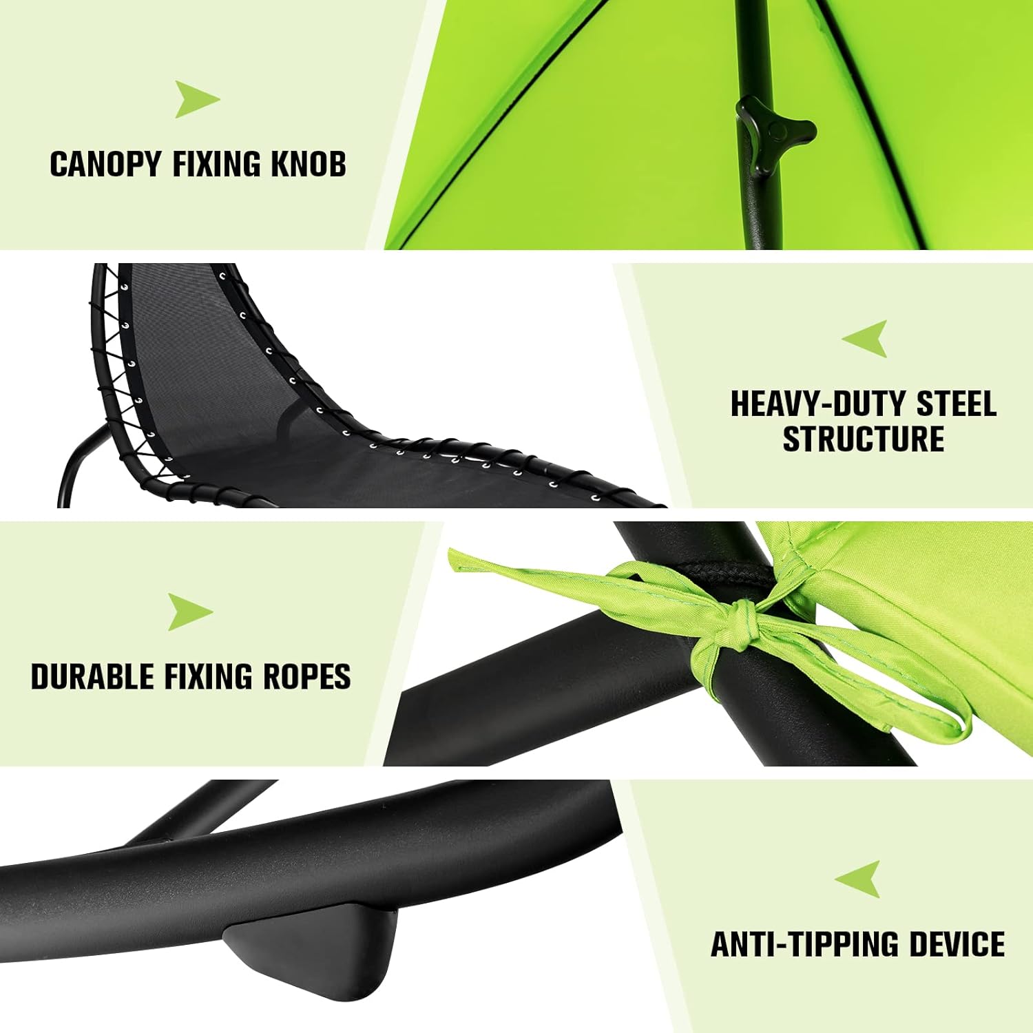 Giantex Silla de hamaca tumbona, silla colgante al aire libre con toldo de sombra, acero con recubrimiento en polvo, tela impermeable, almohada
