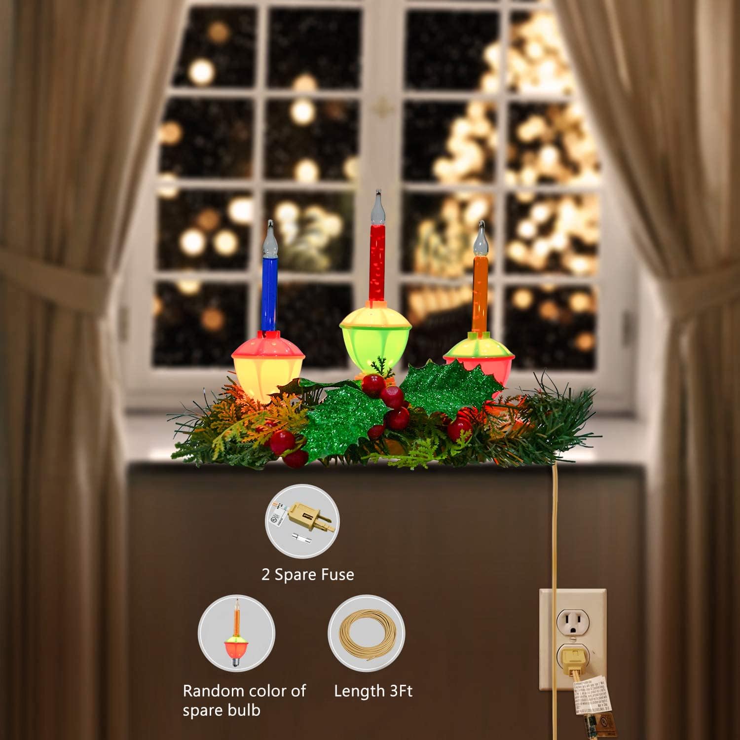 Goothy Lámpara de vela de burbujas de 3 luces, lámparas eléctricas de vela de ventana con 4 luces de burbujas multicolor (1 repuesto), base C7E12,