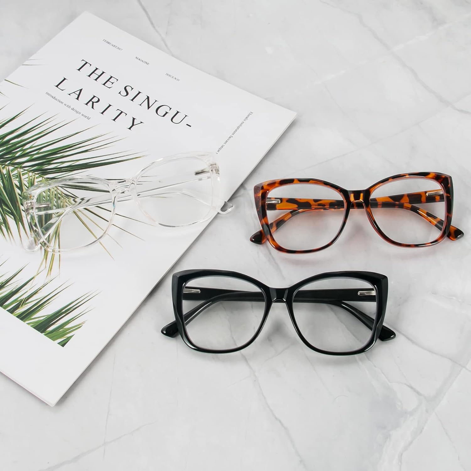 prtcslwd Gafas de lectura para mujer, paquete de 3 lentes de bloqueo de luz azul de gran tamaño con ojo de gato +1.25