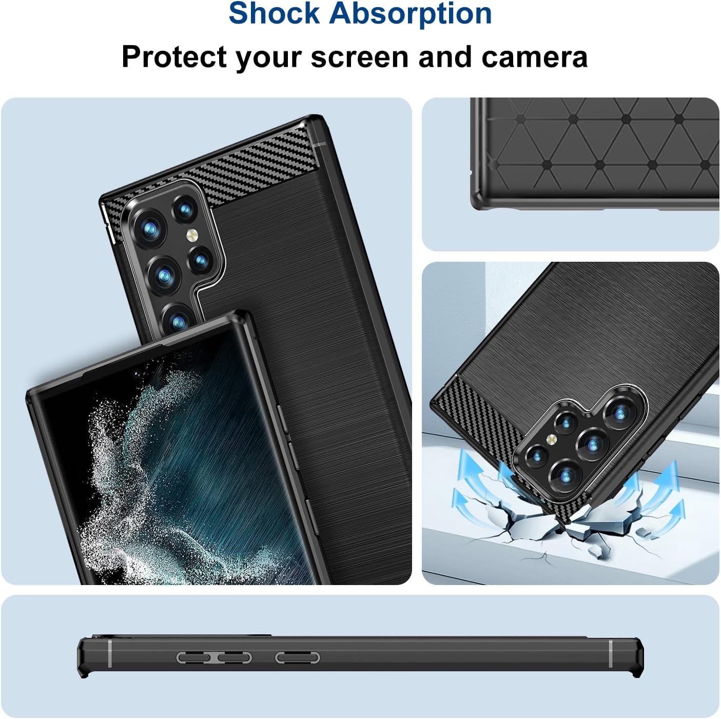 Funda compatible con Samsung Galaxy S22 Ultra 5G, funda delgada para teléfono con absorción de golpes, funda protectora de goma TPU de fibra de