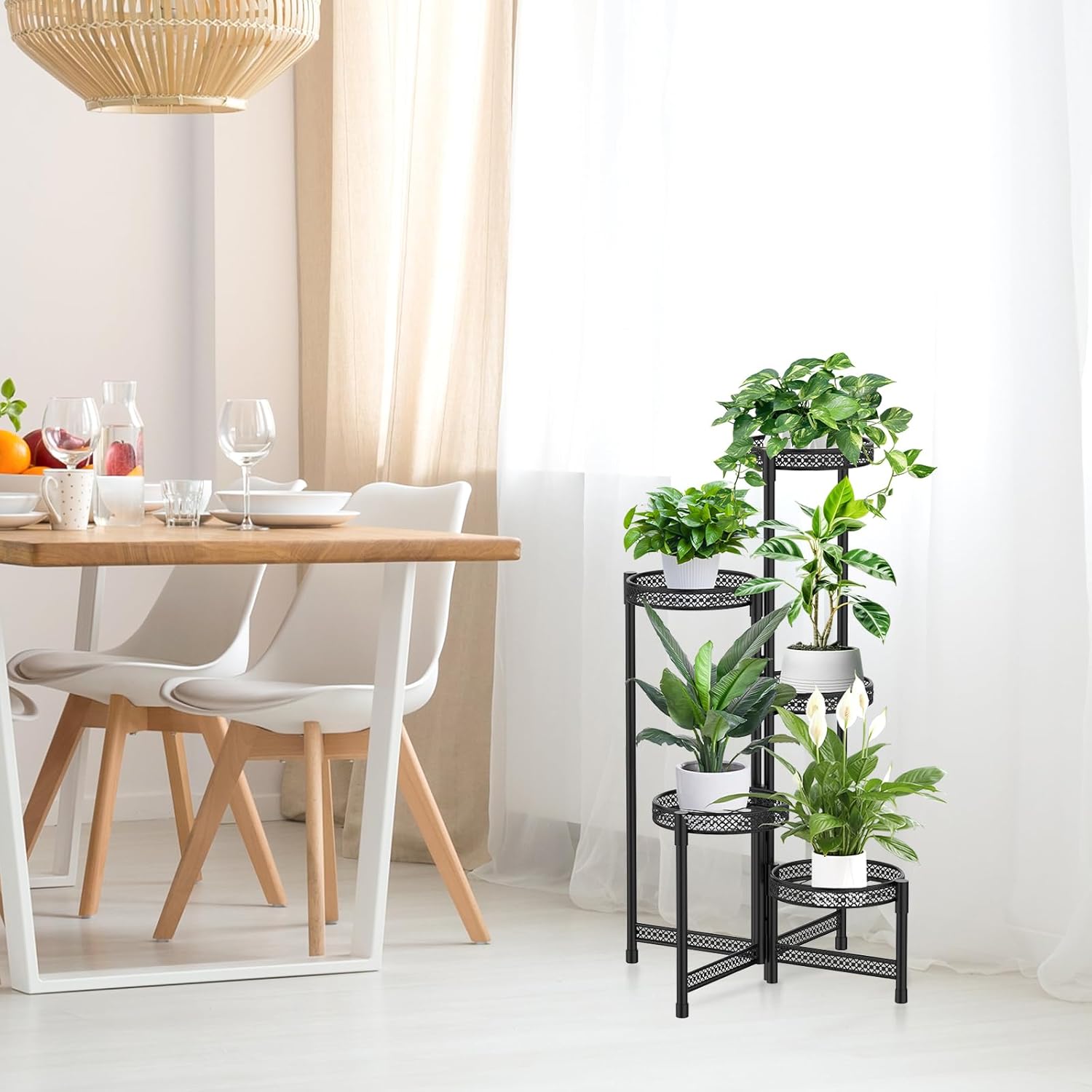Soporte de metal para plantas de 5 niveles para interiores y exteriores, soporte plegable para plantas de múltiples niveles, estante para macetas de