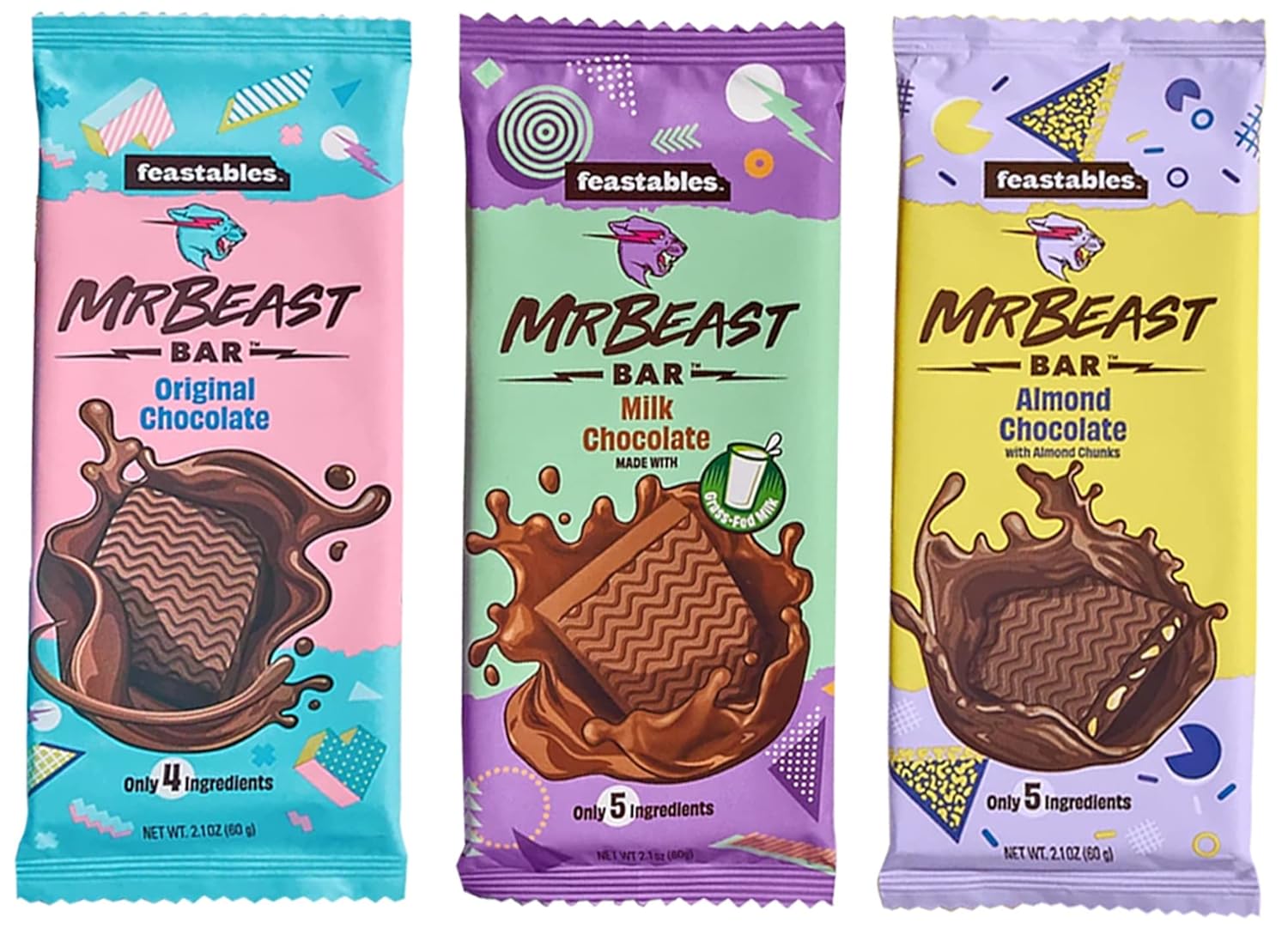 Beast Bar – Barras de chocolate con almendras, chocolate original, chocolate con leche (paquete de 3)