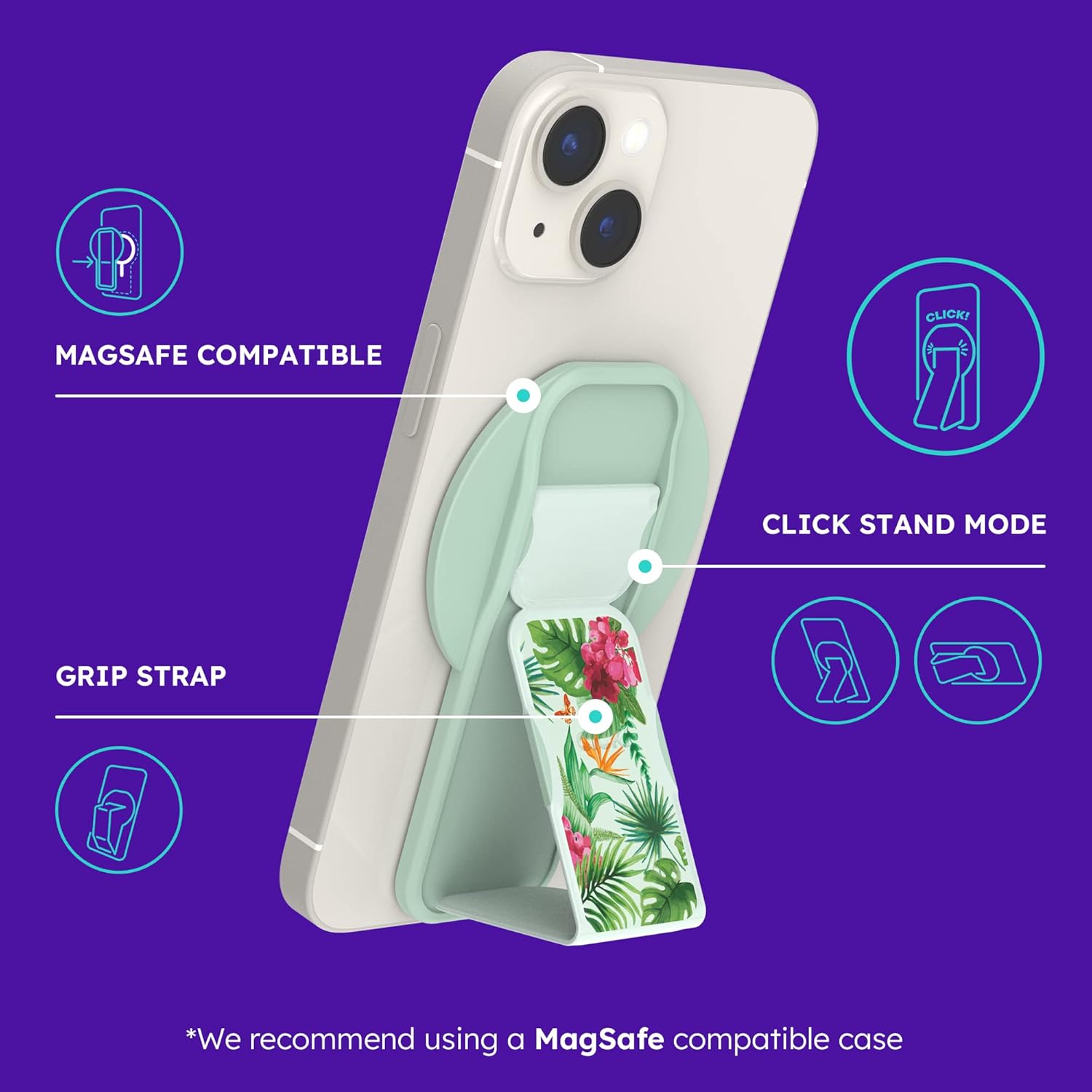 CLCKR Soporte para teléfono y agarre para MagSafe, soporte magnético ajustable y soporte para dedos, diseñado para iPhone 15, 15 Pro, 15 Pro Max, 15