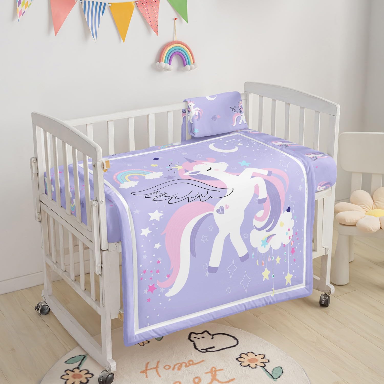 Datura home Juego de ropa de cama para cuna, 3 piezas de ropa de cama para cuna con edredón, sábana de cuna y falda de cuna, ropa de cama de