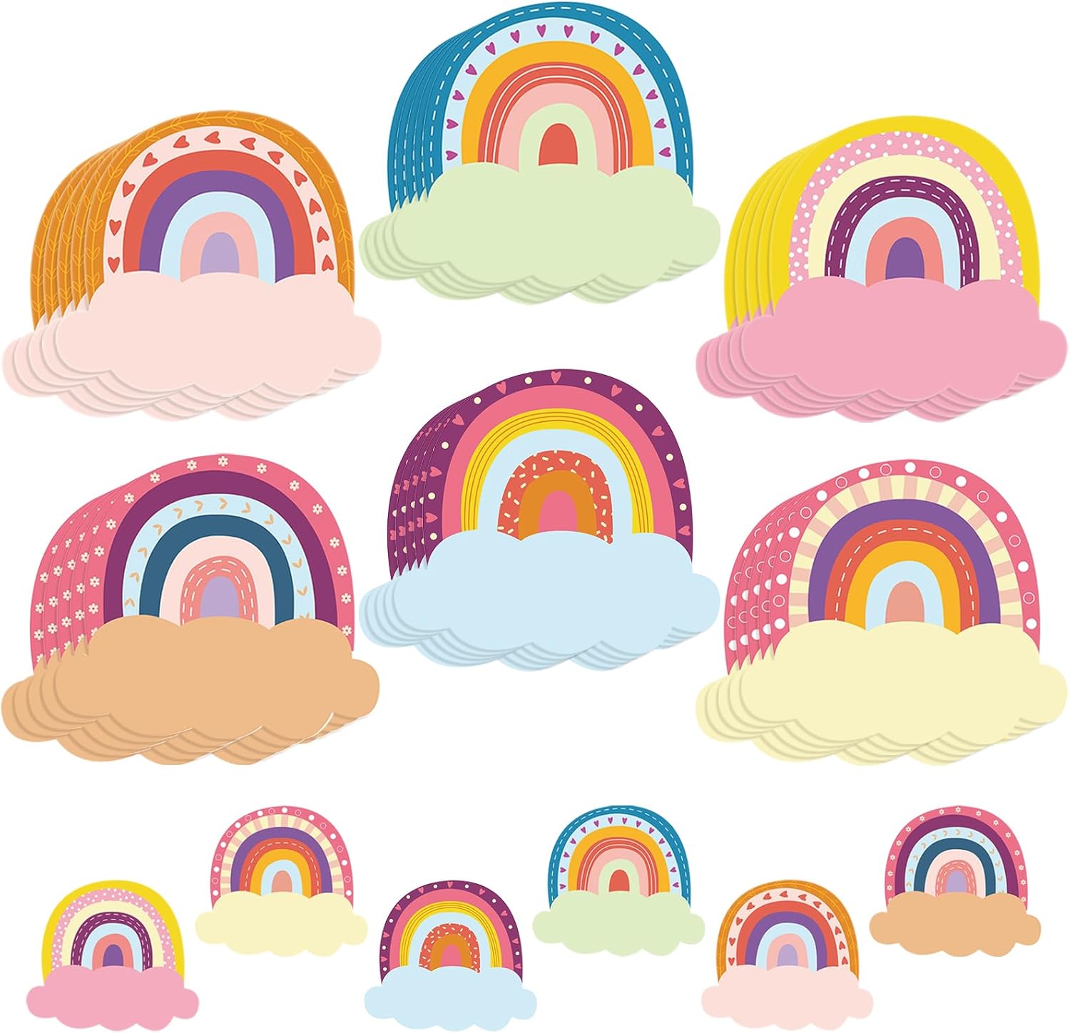 Gueevin 60 unidades de placas de nombre de arcoíris para el aula, etiquetas de nombre de arco iris, calcomanías de arco iris, calcomanías