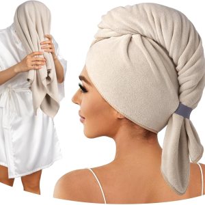 Toalla de pelo 100% microfibra, toalla de cuidado del cabello súper absorbente de 41 x 22 pulgadas, toalla de pelo ultra suave con lazo elástico, Toalla de pelo 100% microfibra, toalla de cuidado del cabello súper absorbente de 41 x 22 pulgadas, toalla de pelo ultra suave con lazo elástico,