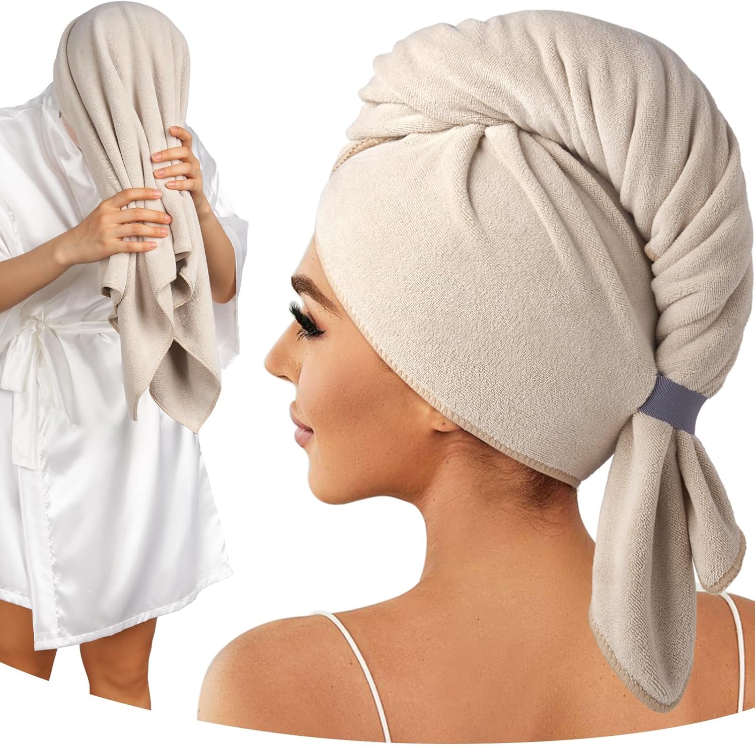 Toalla de pelo 100% microfibra, toalla de cuidado del cabello súper absorbente de 41 x 22 pulgadas, toalla de pelo ultra suave con lazo elástico,