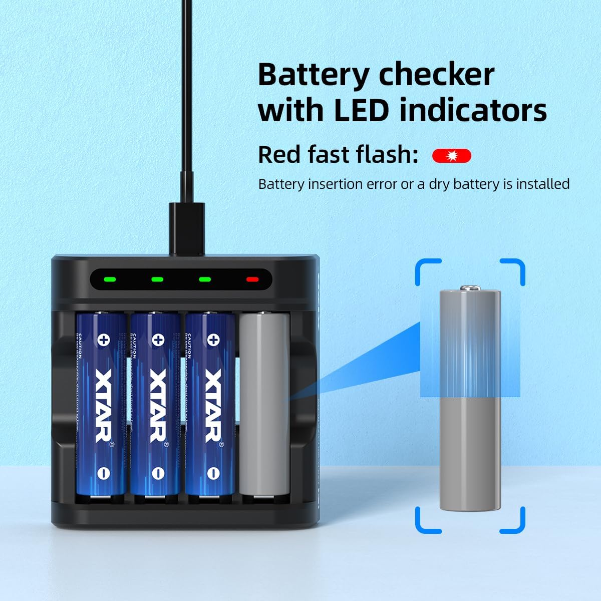 XTAR Cargador L4 AA AAA para todas las baterías recargables AA AAA 1.2V y 1.5V AA AAA Cargador de baterías
