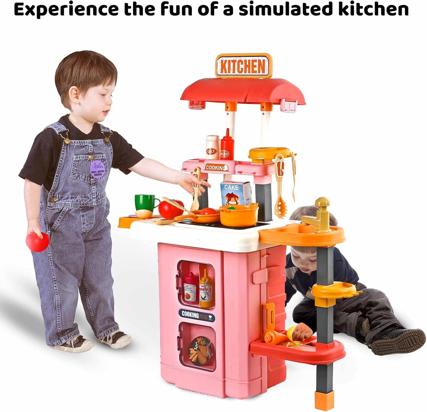 Juego de cocina para niños pequeños de 3 a 10 años, accesorios de juguete de cocina para niños y niñas con luces y sonidos realistas, fregadero de
