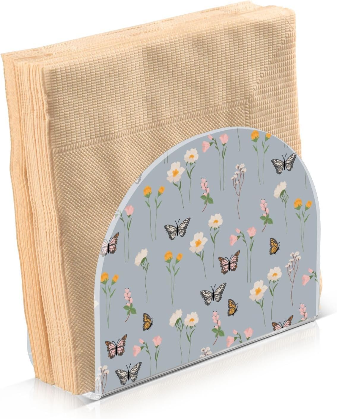 Napkin Holder Flowers Butterflies Napkin Holders for Tables, Clear Acrylic Napkin Holders Cocktail Napkin Holder for Kitchen Restaurant Bar Home