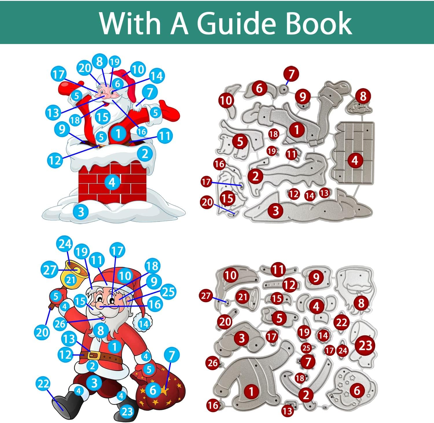 4 juegos de troqueles de Navidad de chimenea de Papá Noel para hacer tarjetas, suministros para álbumes de recortes, troqueles en relieve, plantilla