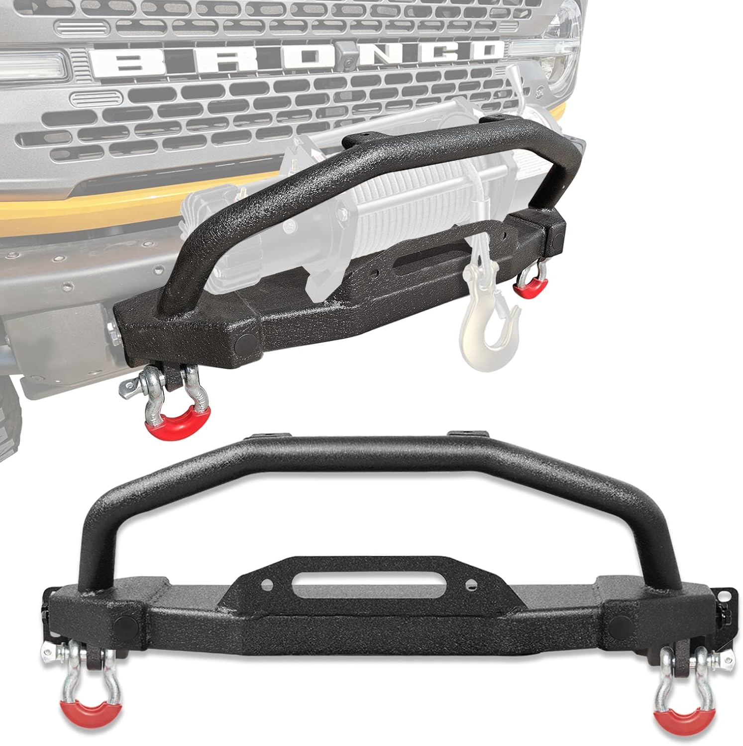 Barra de parachoques delantero con placa de cabrestante y anillos en D compatible con Ford Bronco 24 puertas 2021 2022 2022 2023 2024 (solo