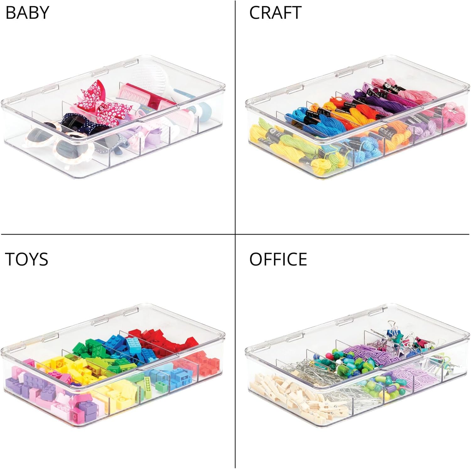 mDesign Organizador de plástico dividido para juguetes con tapa de bisagra para armario, armario, gabinete, 5 secciones, capacidad para bloques de