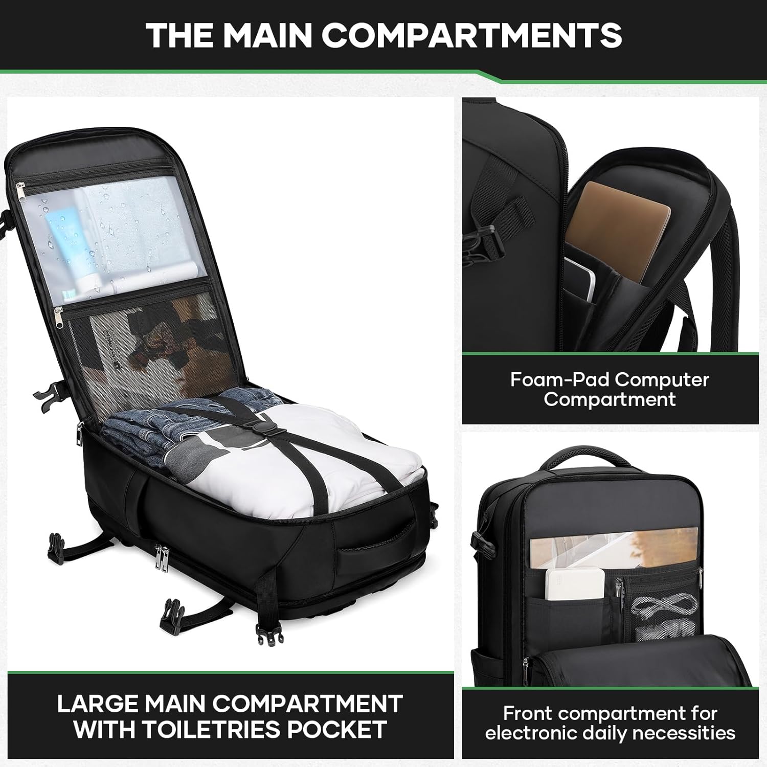 Maelstrom Mochila de viaje para hombres y mujeres, mochila de mano de 35 litros para viajar en avión, con bolsa de cinturón de moda, mochila casual