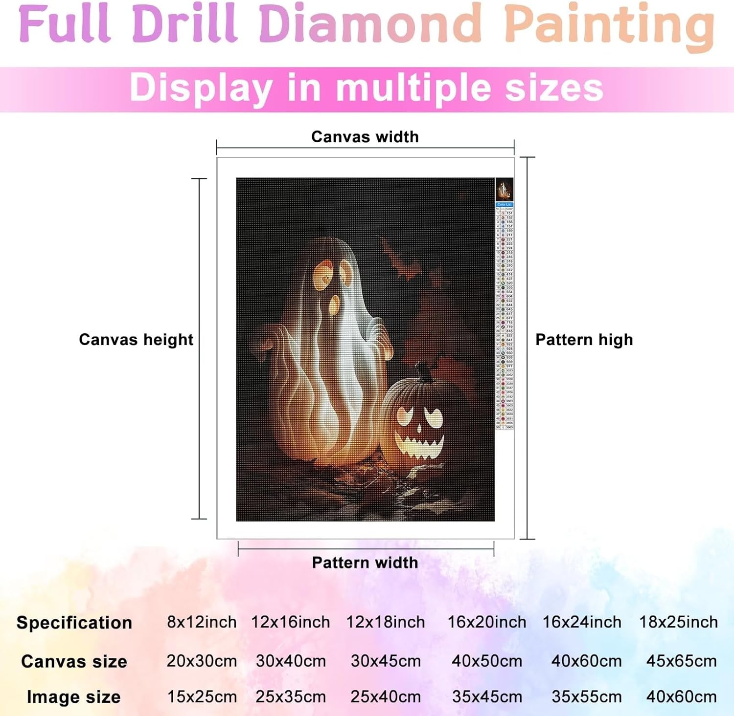 Juego de pintura de diamantes, fantasmas y faroles de calabaza, pintura artística de diamantes 5D, pintura de la serie de Halloween, adecuada para