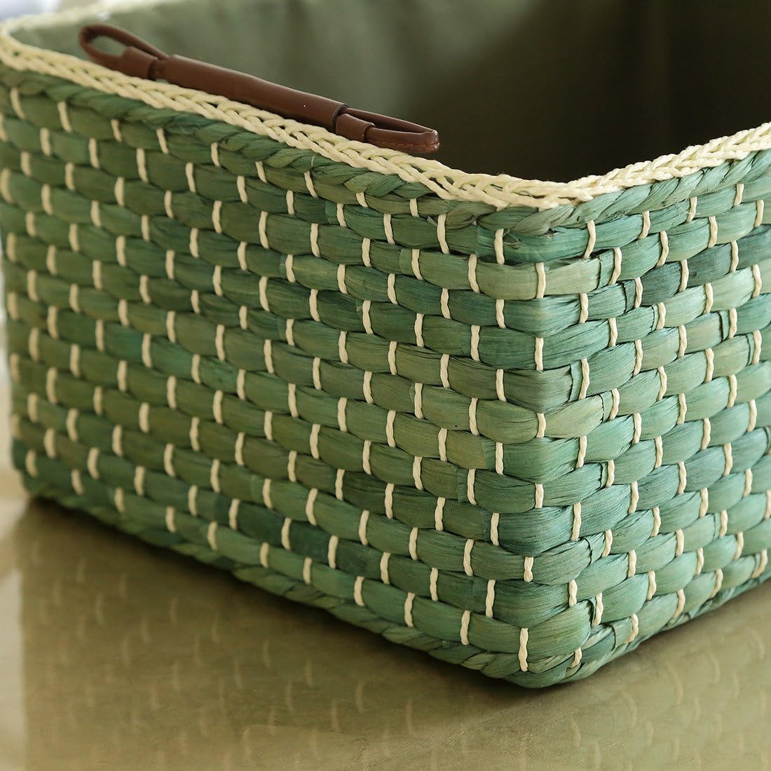 Cesta tejida de maíz con asa, Kingwillow (rectangular, verde pequeño 12.60 pulgadas de largo x 8.66 pulgadas de ancho x 5.51 pulgadas de alto)