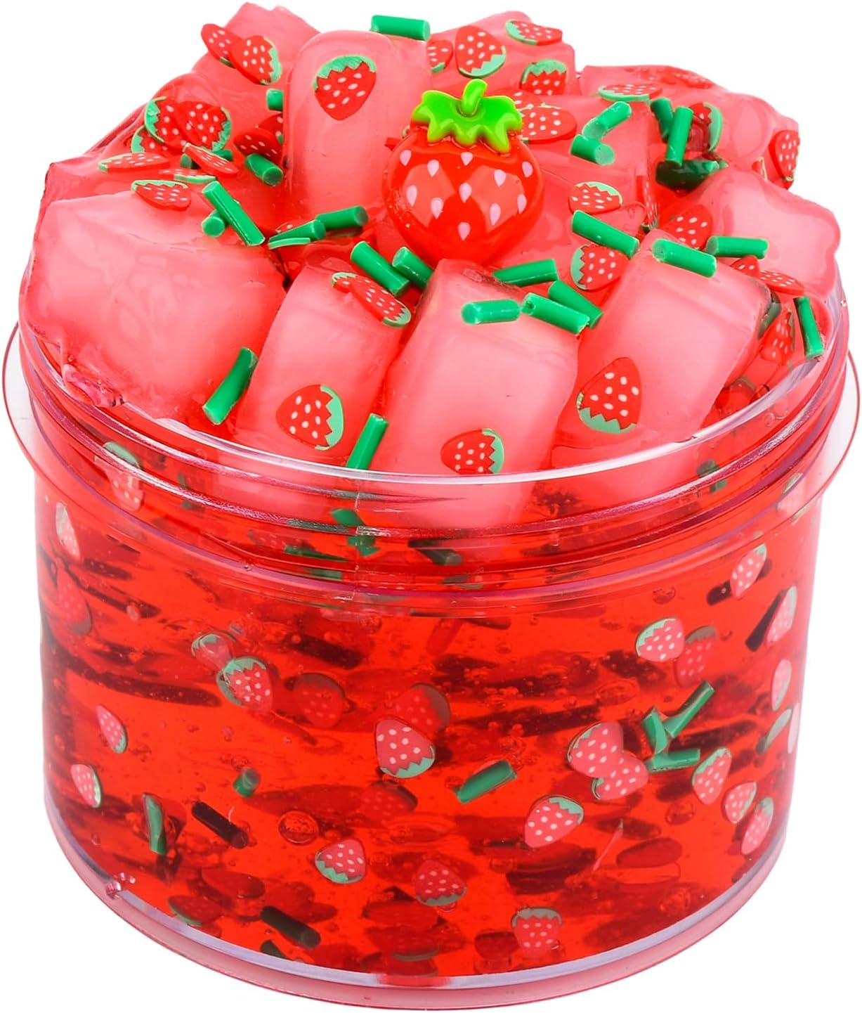 Cubo de gelatina roja crujiente, juguete de limo transparente súper suave con bonitos encantos, juguete educativo para aliviar el estrés, regalo de