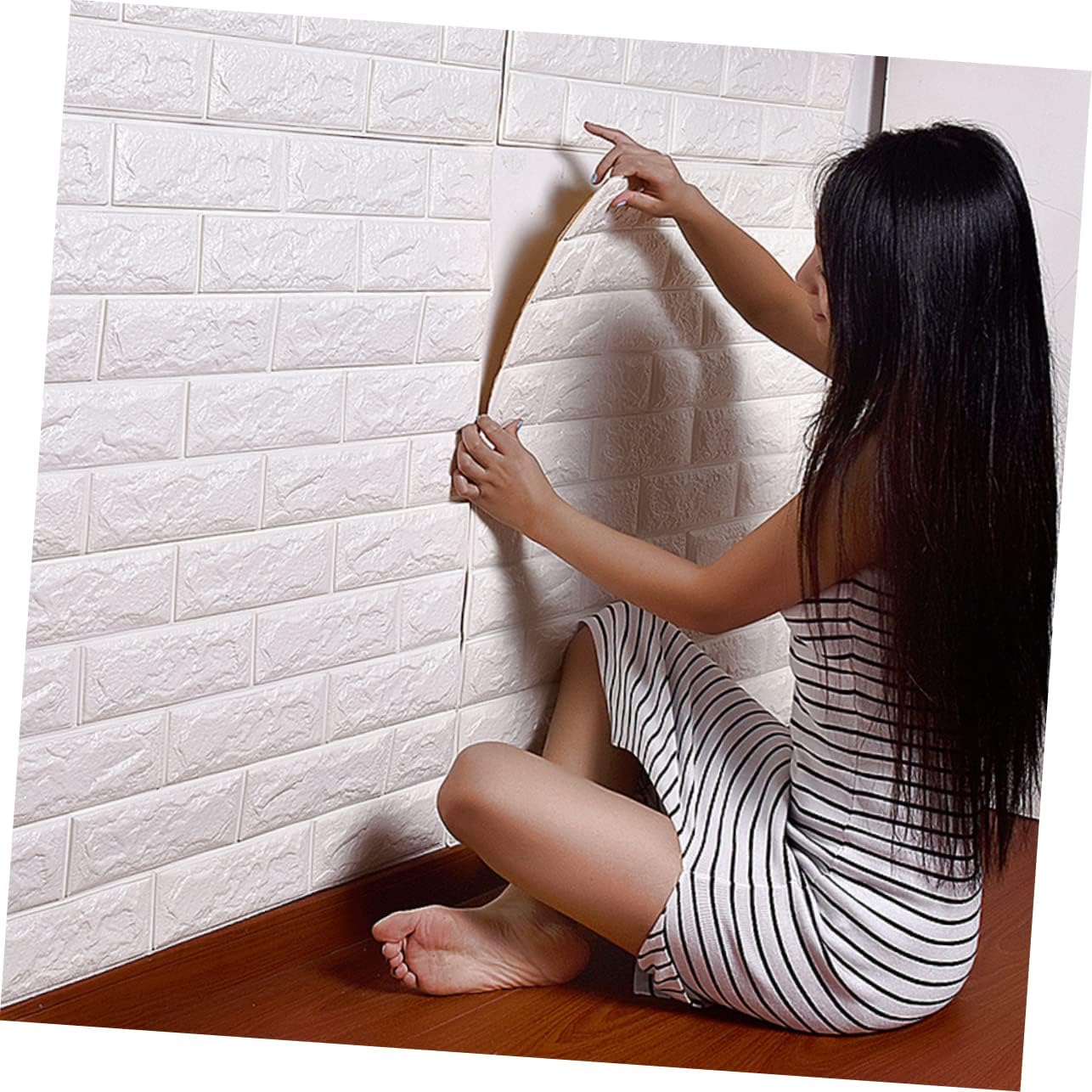 Angoily Paneles de pared de espuma, adhesivos para piso, decoración blanca, papel tapiz de ladrillo, despegar y pegar, paneles de pared 3D para