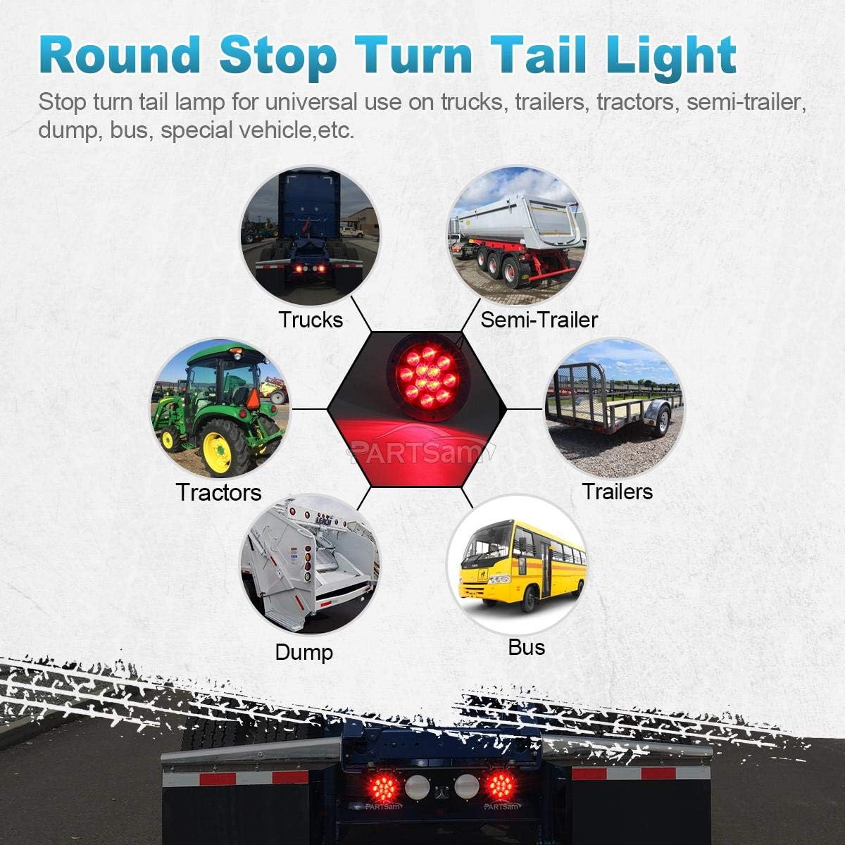 Partsam 8 luces traseras LED redondas de 4 pulgadas, color rojo, 12 LED, montaje en brida, camión, remolque, caravana, freno, marcador de giro,