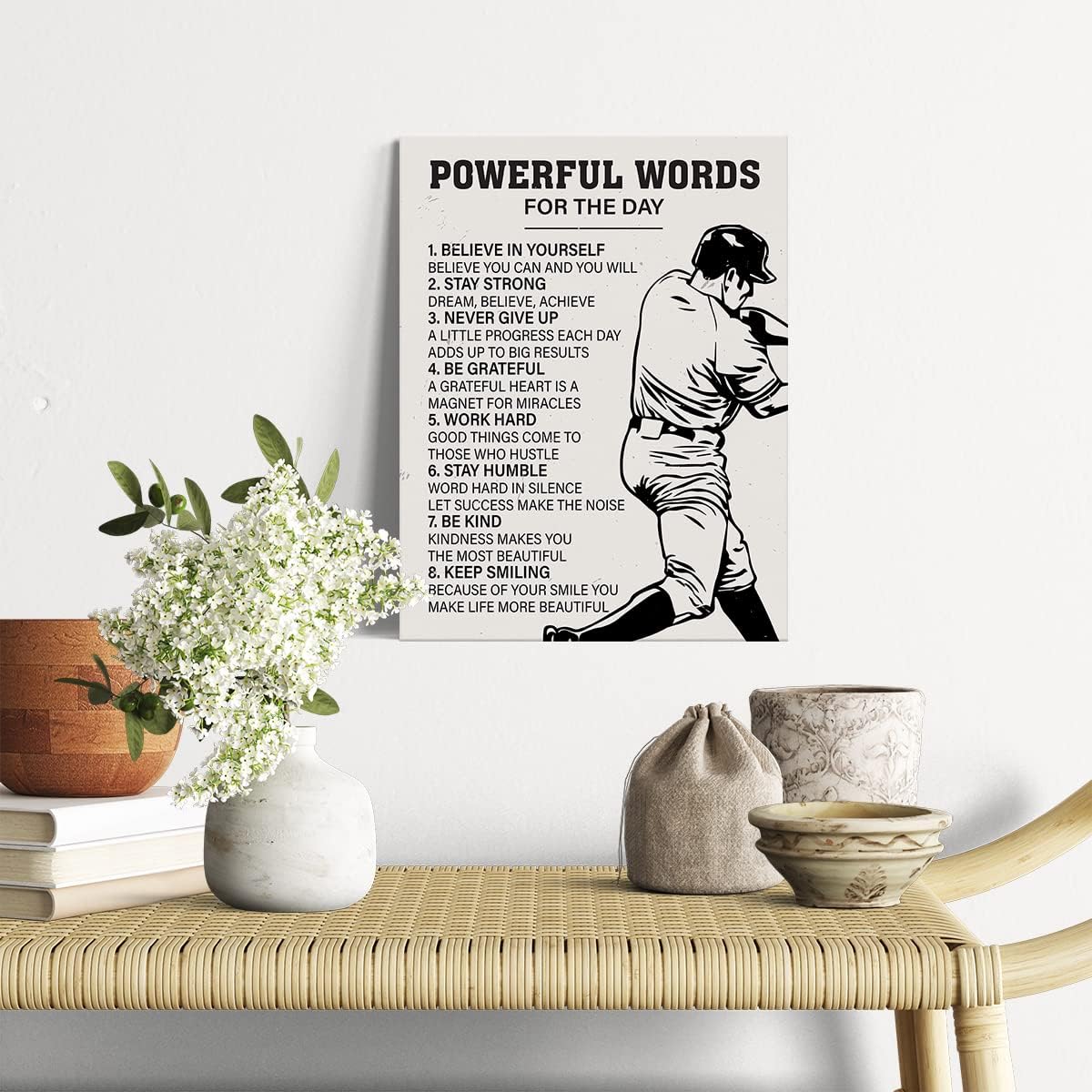 Lienzo enmarcado para jugadores de béisbol, palabras del día, decoración de pared enmarcada para sala de estar, dormitorio, arte de béisbol, póster