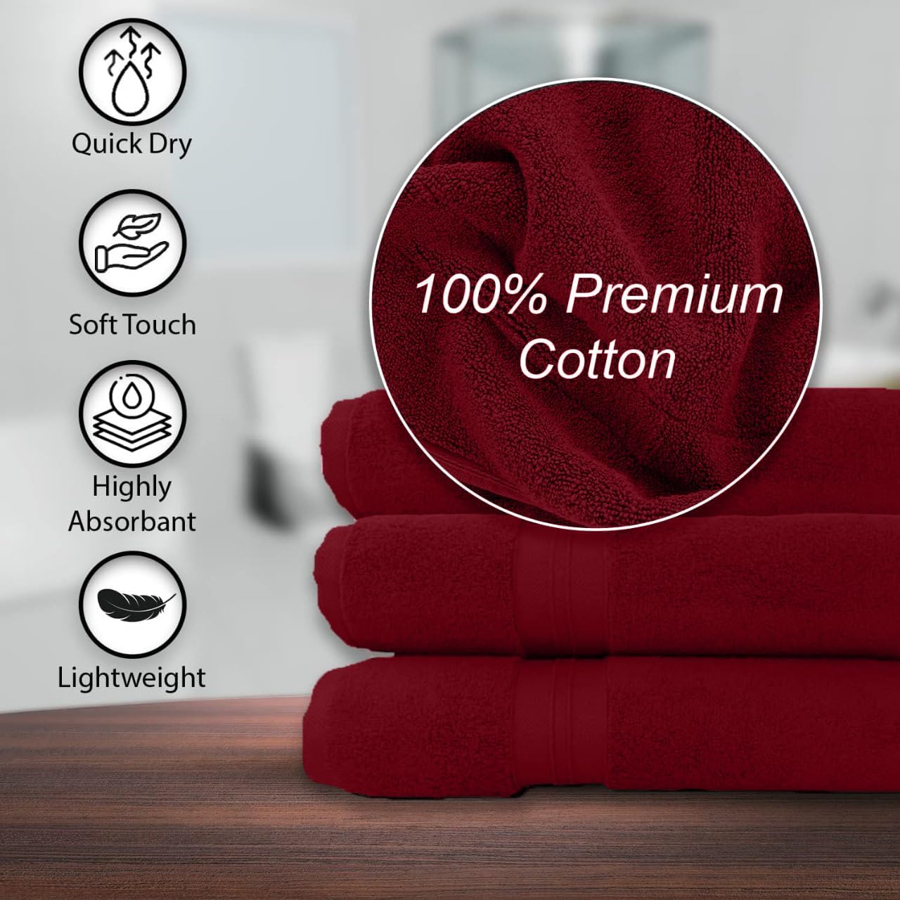 Paquete de 6 toallas de baño 100 % algodón, de 24 x 48 pulgadas, de secado rápido, altamente absorbentes, suaves al tacto, gimnasio, spa, baño,