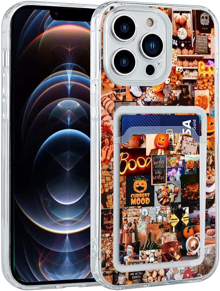 Funda estética para iPhone 13 Pro Max con tarjetero, diseño de calabaza retro, diseño moderno y moderno, funda de regalo de TPU suave para iPhone 13