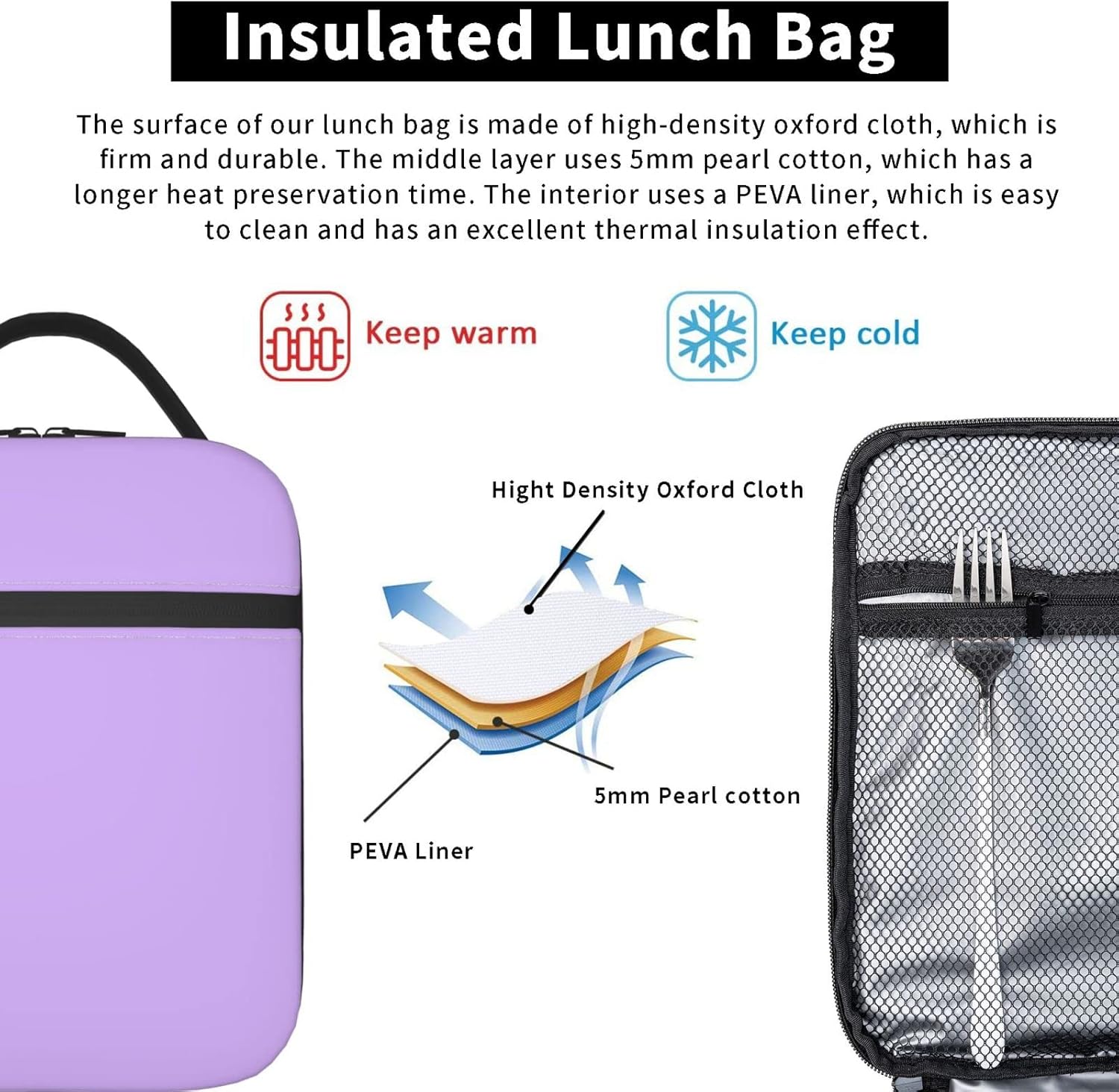 Bolsa de almuerzo morada para la escuela y la oficina, caja de picnic térmica lavable para niños, niñas, adultos, mujeres, reutilizable, aislada,