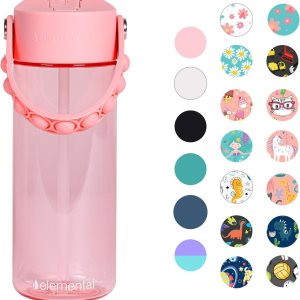 Elemental Botellas de agua a prueba de fugas para niños, botella de agua para niños para la escuela con divertido mango de apretar  Botella de agua Elemental Botellas de agua a prueba de fugas para niños, botella de agua para niños para la escuela con divertido mango de apretar  Botella de agua