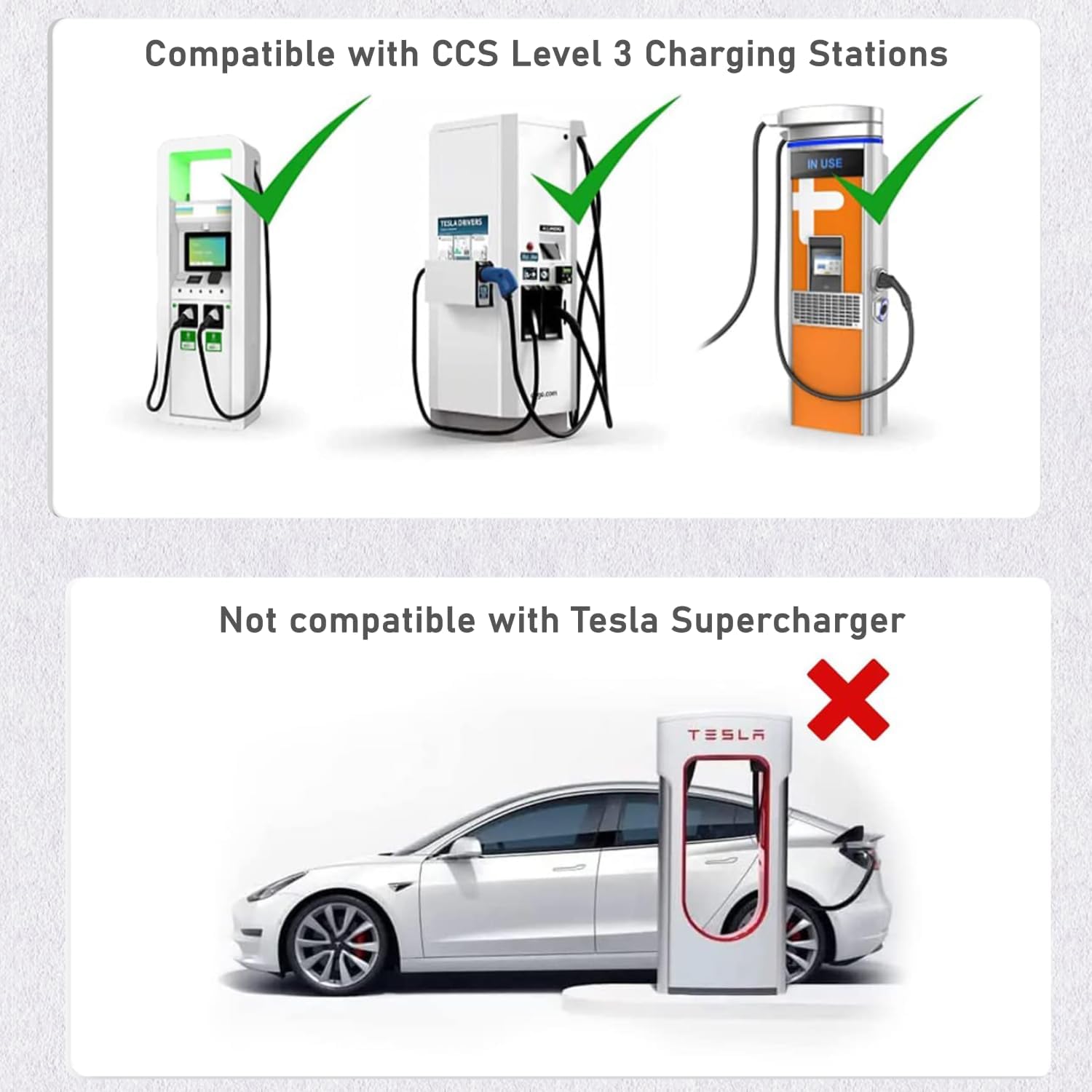 EVCONN Adaptador CCS a Tesla  300 A  500 V CC de carga rápida para Tesla Model 3, Y, X, S  Max 250KW CCS Adaptador Tesla compatible con estaciones