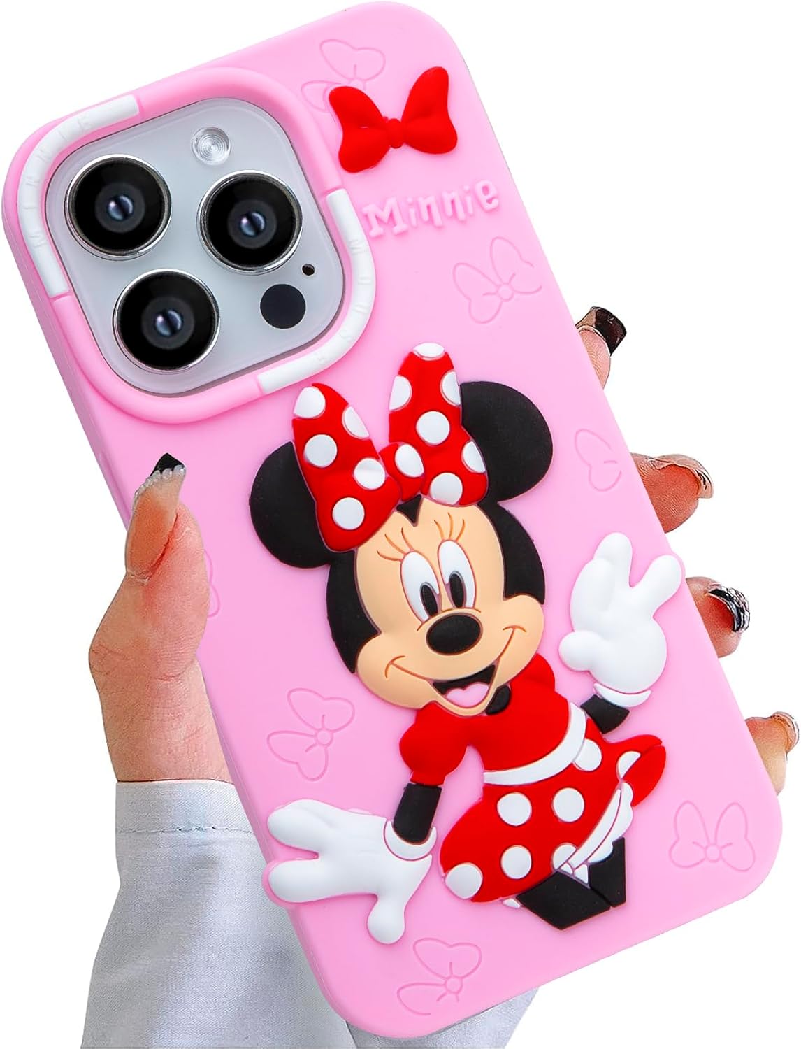 Funda compatible con iPhone 15 Pro Max, linda y divertida funda de silicona de Minnie de dibujos animados para niños, niñas y mujeres