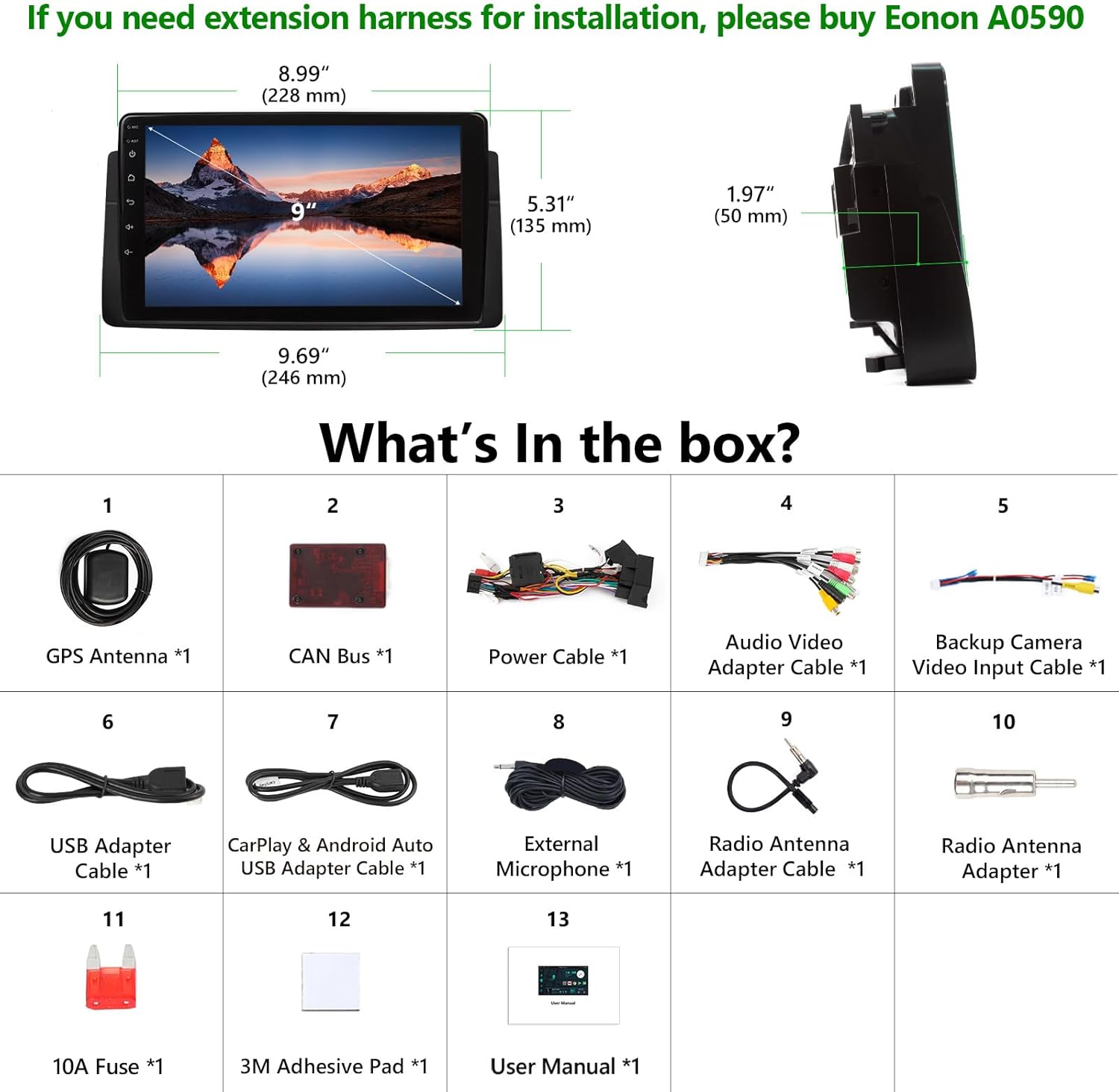 Eonon Estéreo de auto Android 10, estéreo para auto CarPlay y Android, radio de coche de 9 pulgadas compatible con BMW Serie 3 1999-2005 (E46),