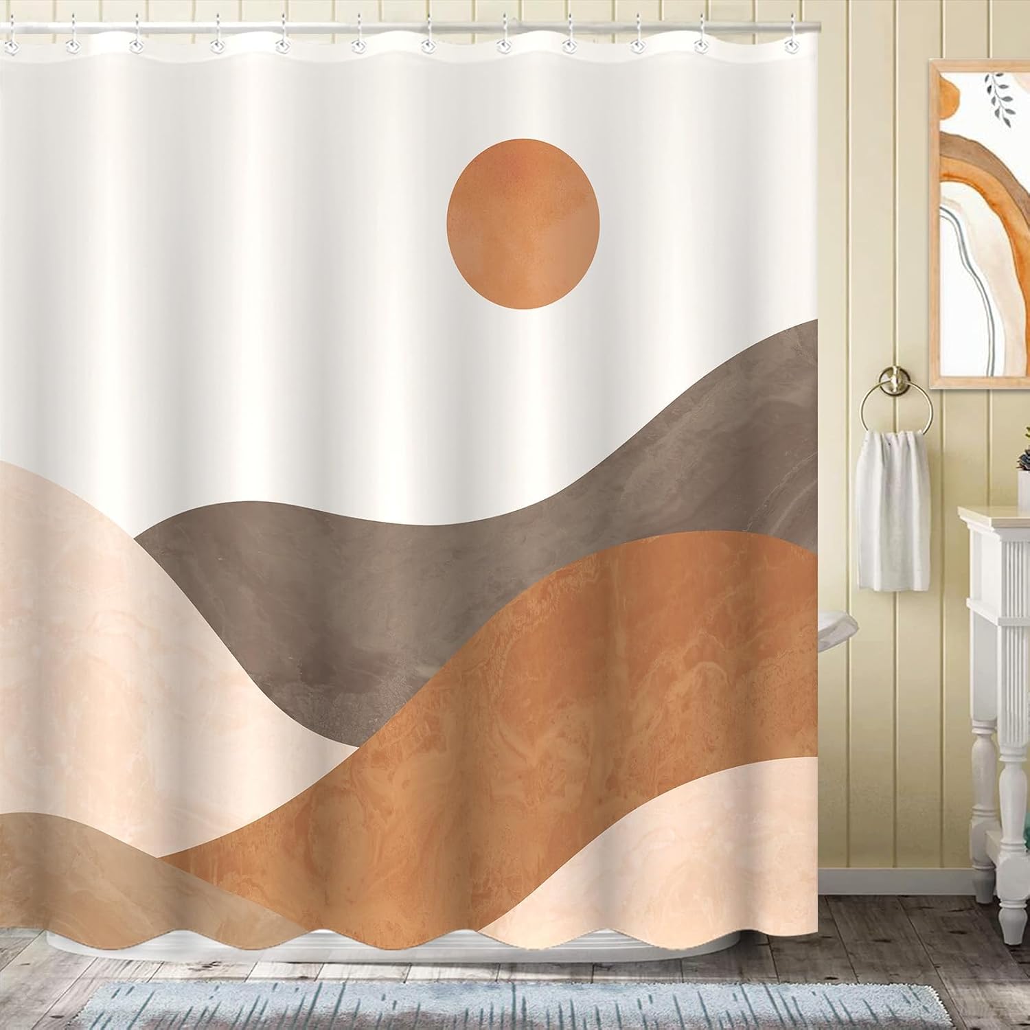 Lifezilla Juego de cortina de ducha bohemia de tela impermeable con 12 ganchos (72.00 x 72.00 pulgadas, naranja)