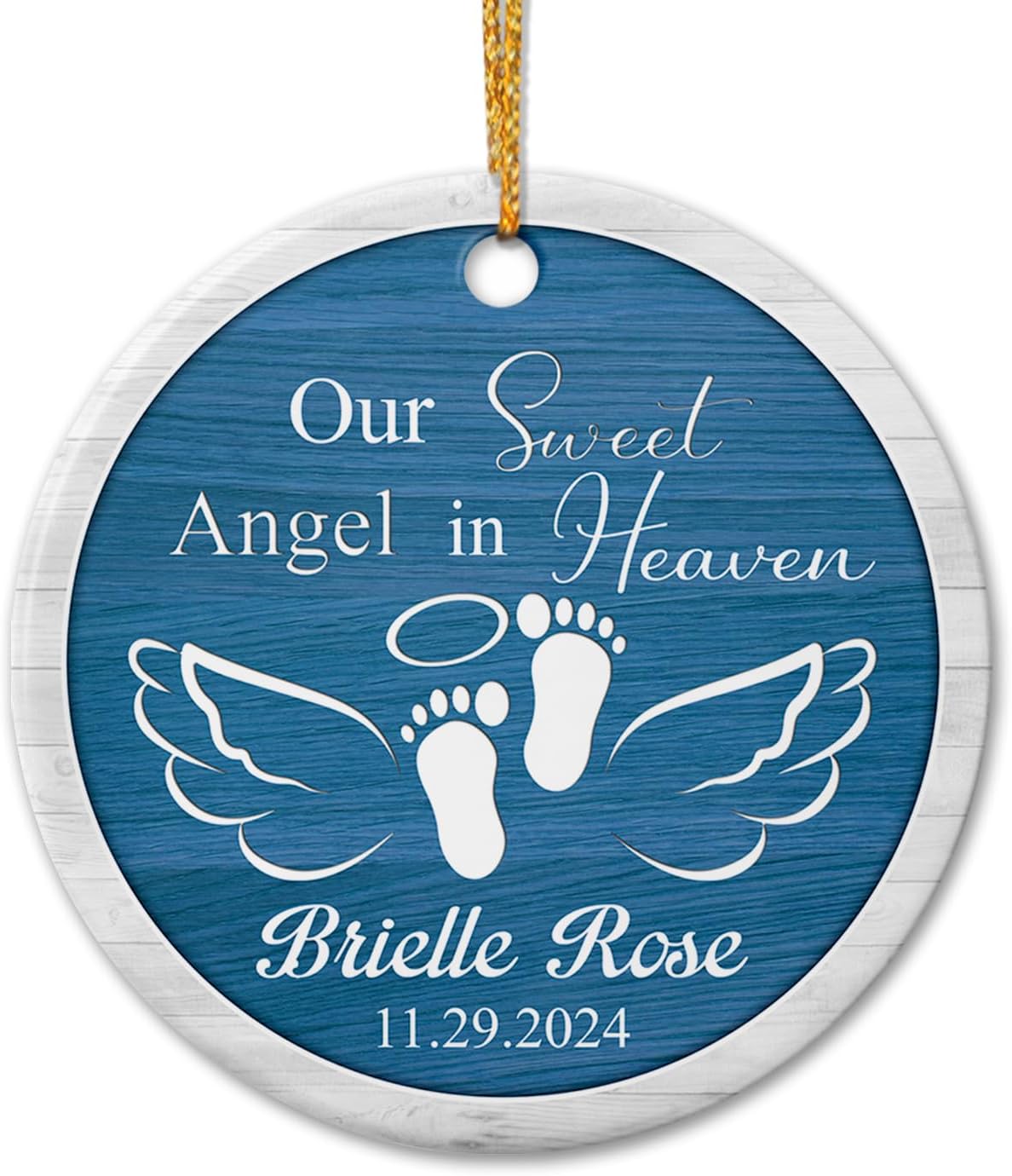 Adorno de cerámica personalizado con nuestro dulce ángel en el cielo, adorno de cerámica conmemorativo de ángel bebé 2024, adorno de año