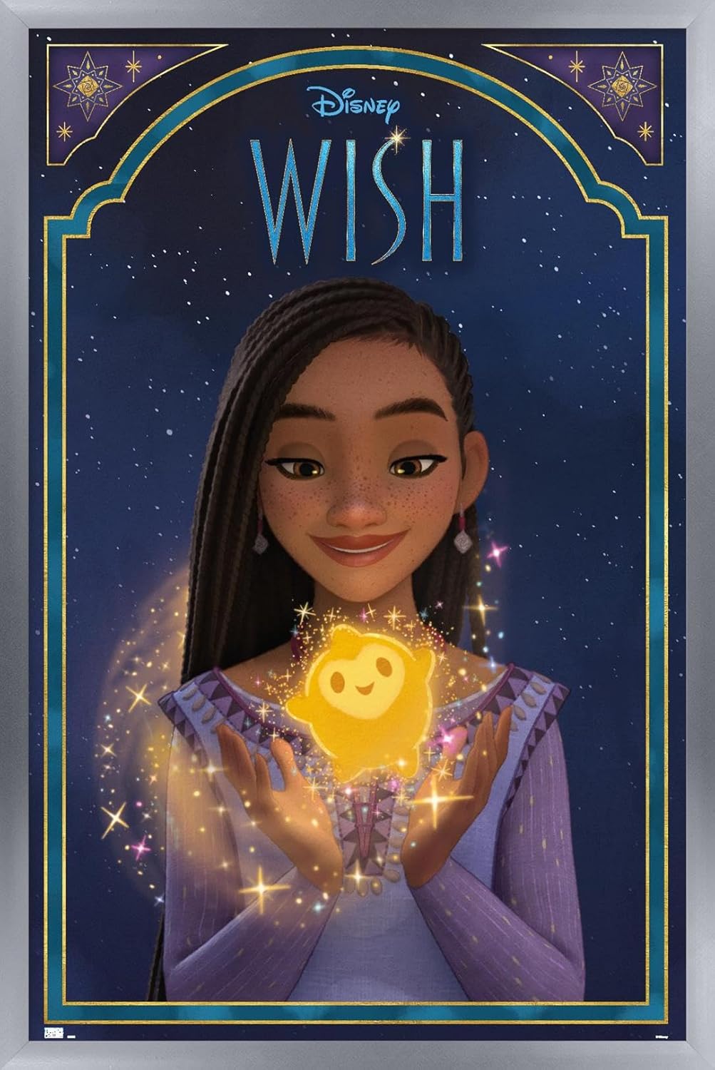 Trends International Disney Wish – Póster de pared Asha & Star, 14.72 x 22.37 pulgadas, versión enmarcada plateada